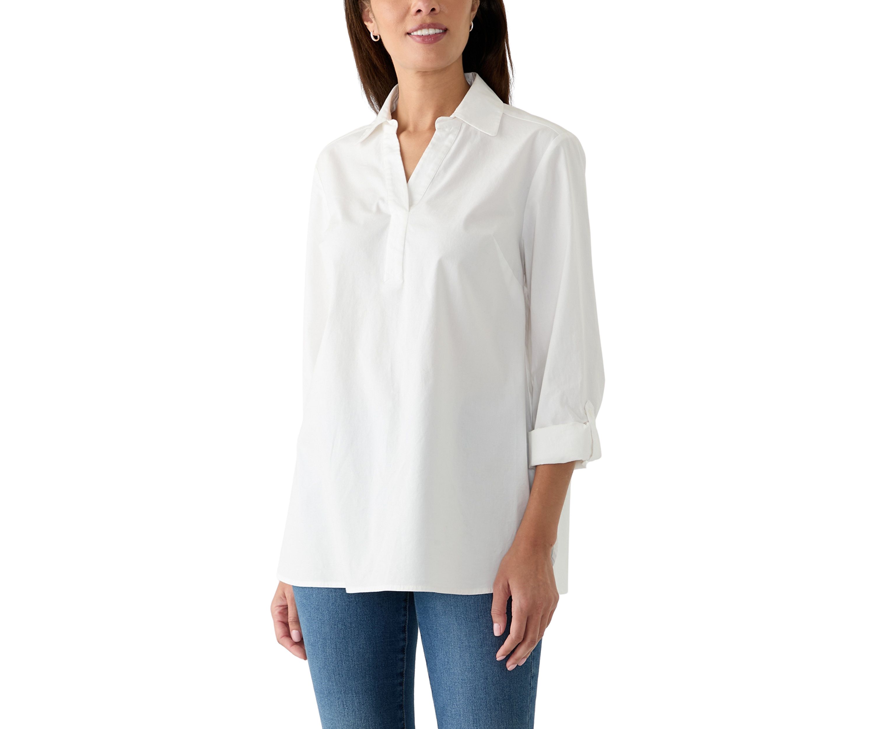 Womens Solid Popover Tunic Top
