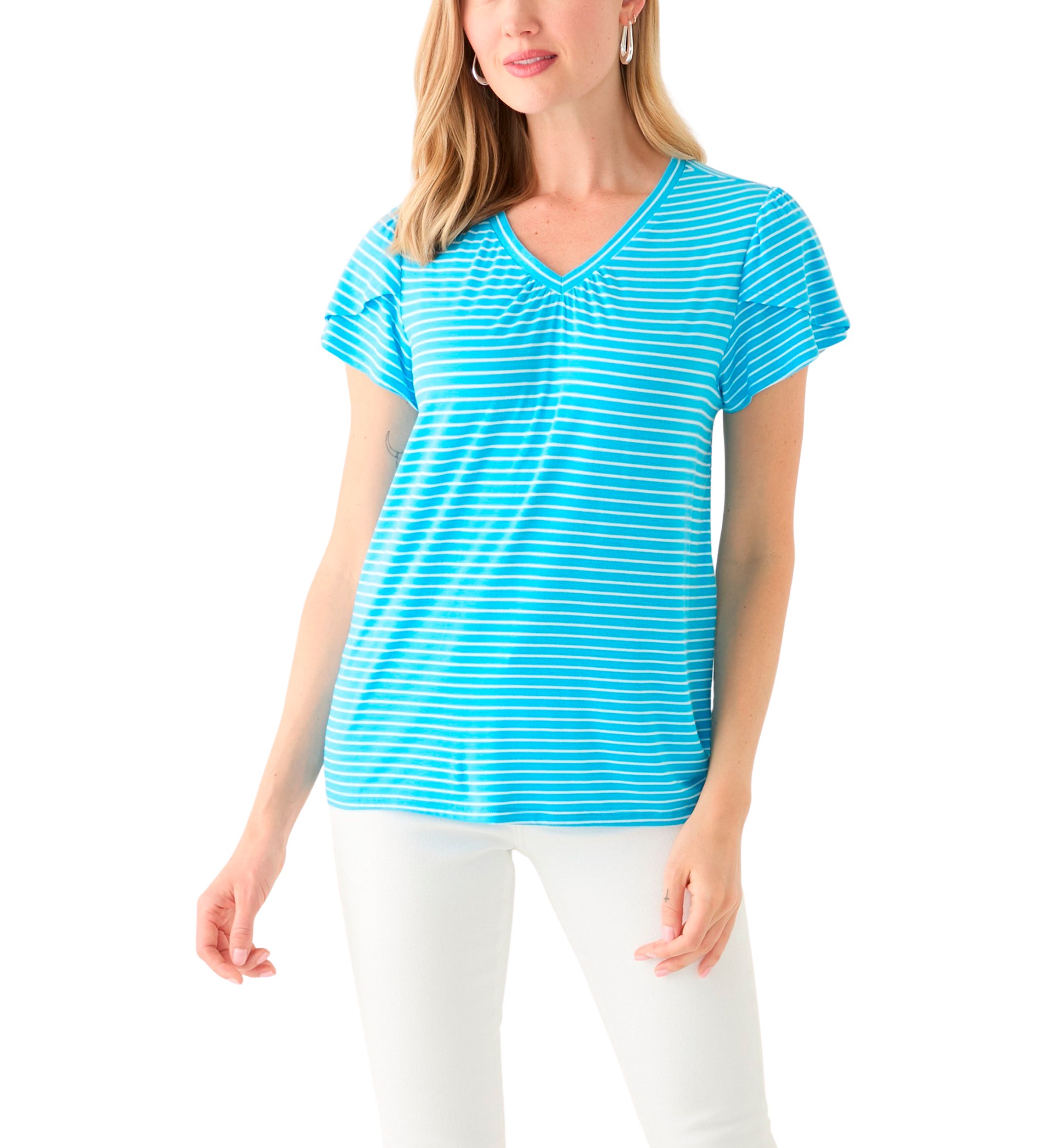 Petite Tulip Sleeve Striped T-Shirt 