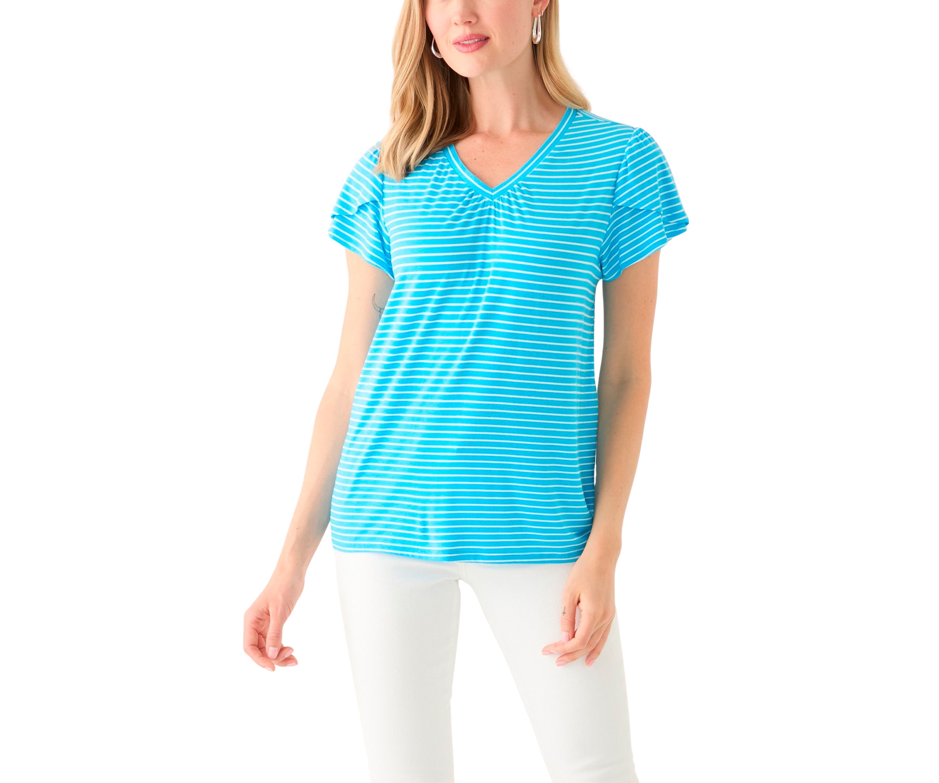 Petite Tulip Sleeve Striped T-Shirt 