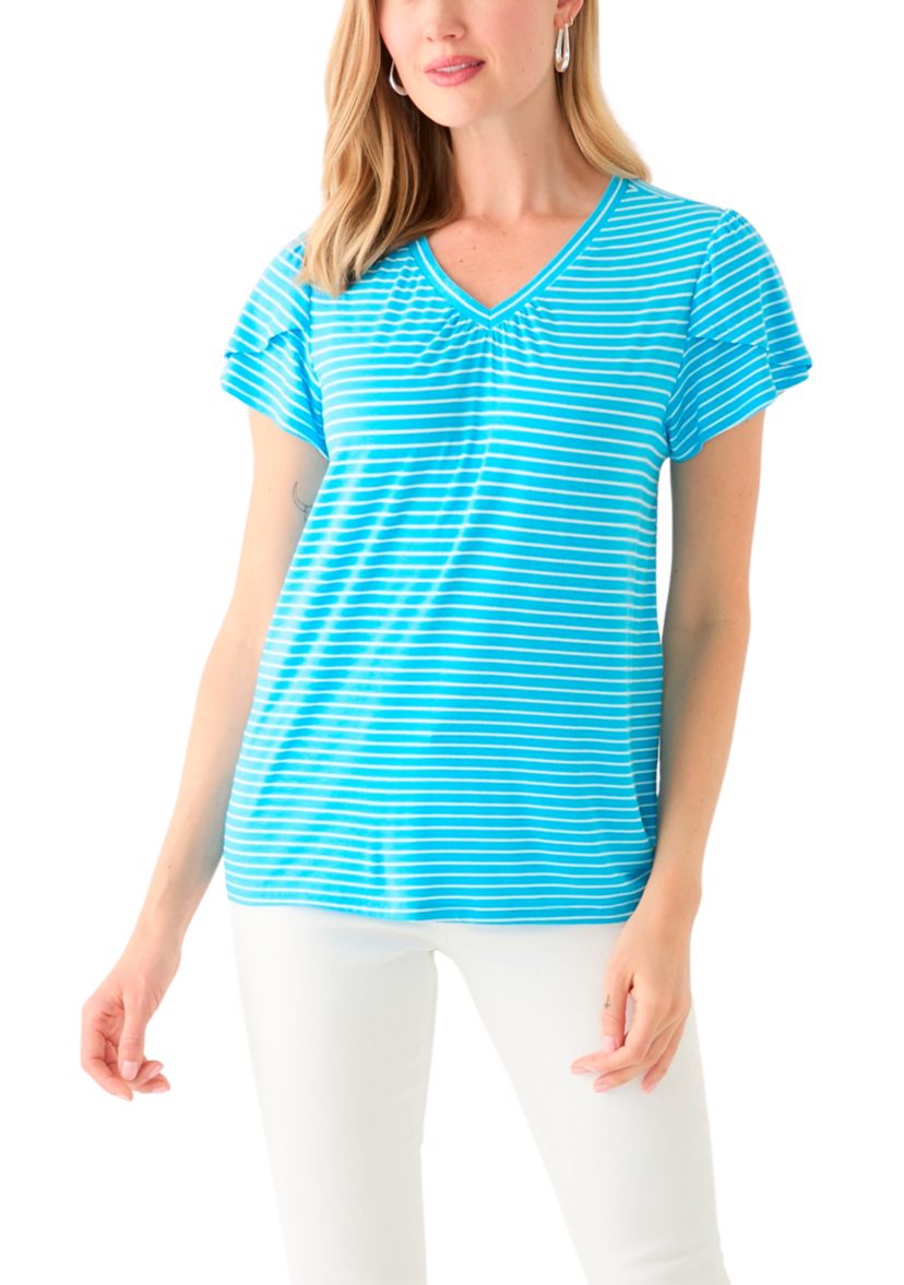 Petite Tulip Sleeve Striped T-Shirt 