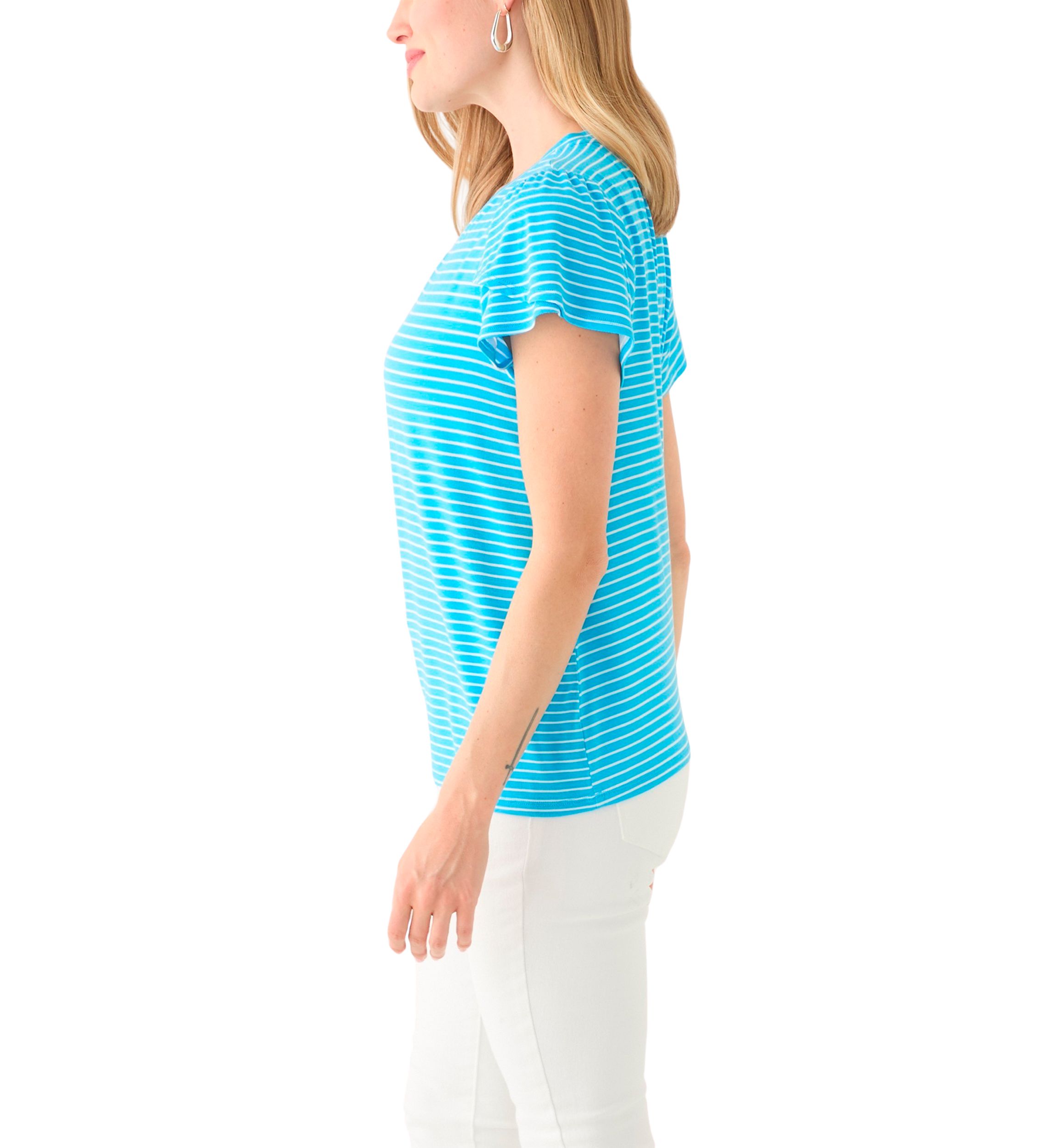 Petite Tulip Sleeve Striped T-Shirt 