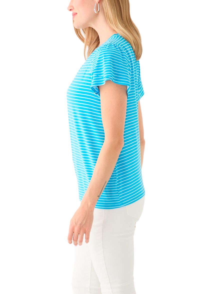 Petite Tulip Sleeve Striped T-Shirt 