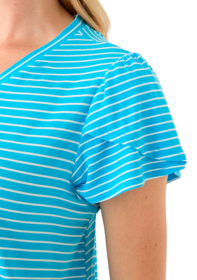 Petite Tulip Sleeve Striped T-Shirt 