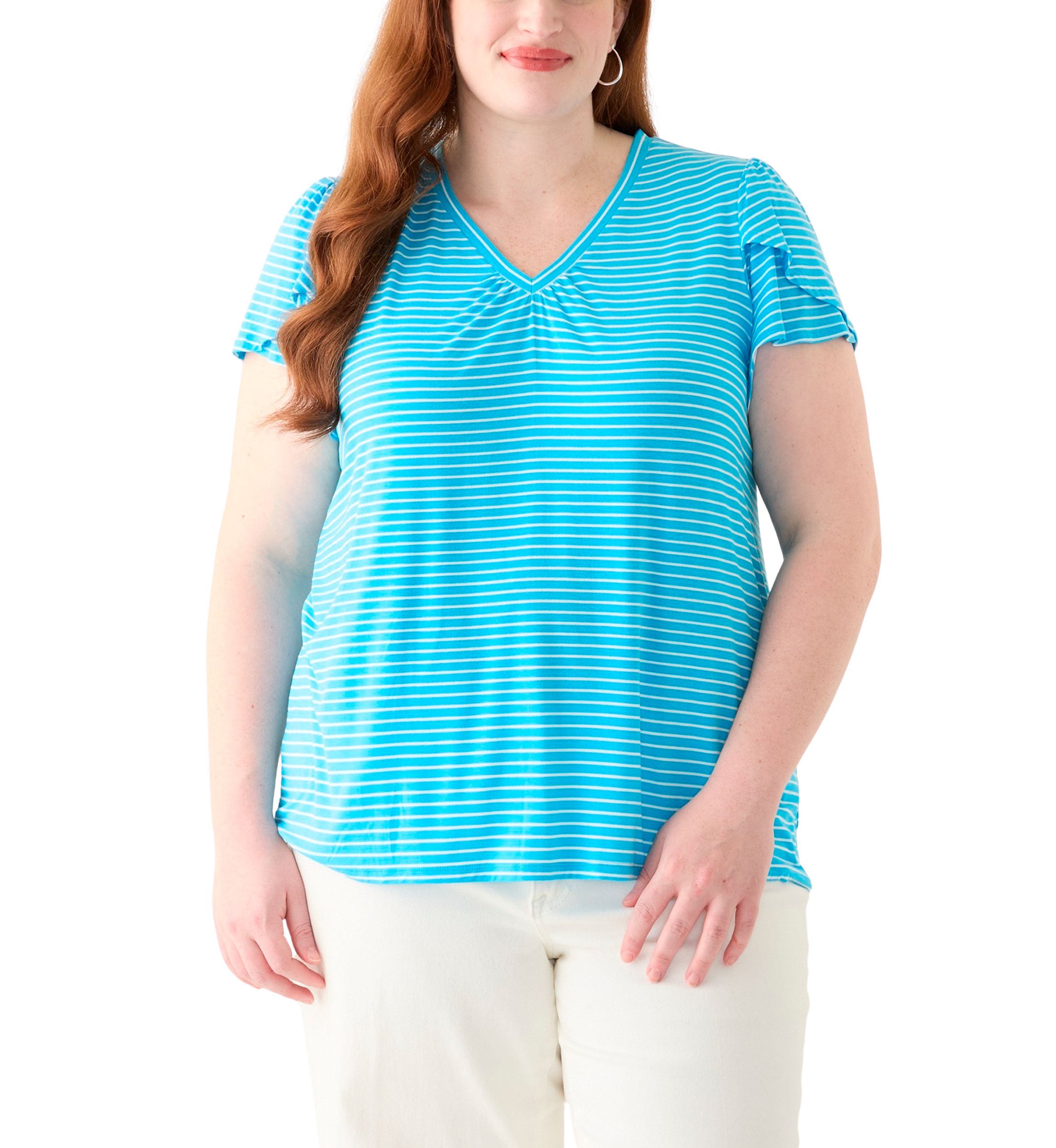 Plus Size Tulip Sleeve V-Neck T-Shirt 