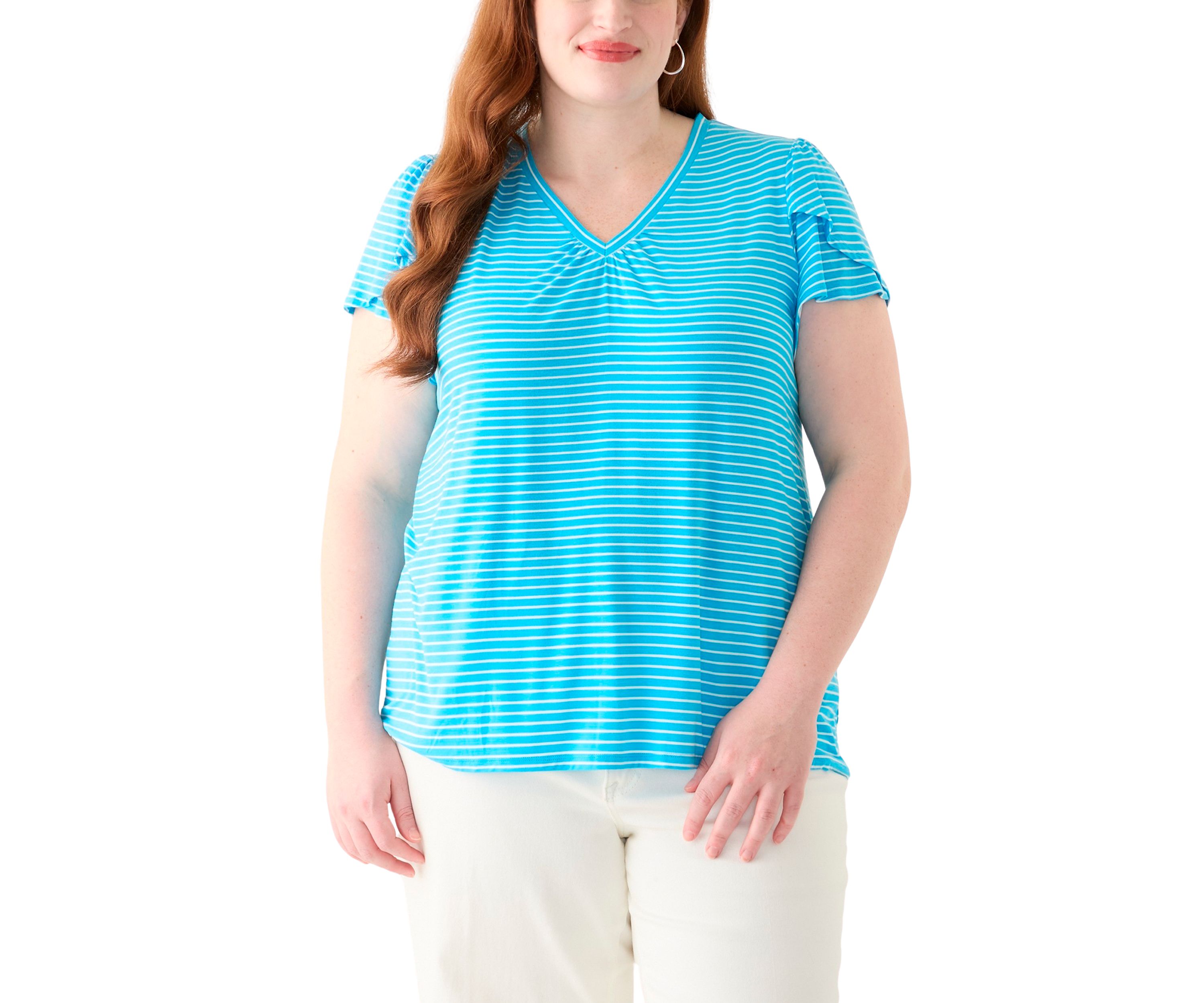 Plus Size Tulip Sleeve V-Neck T-Shirt 