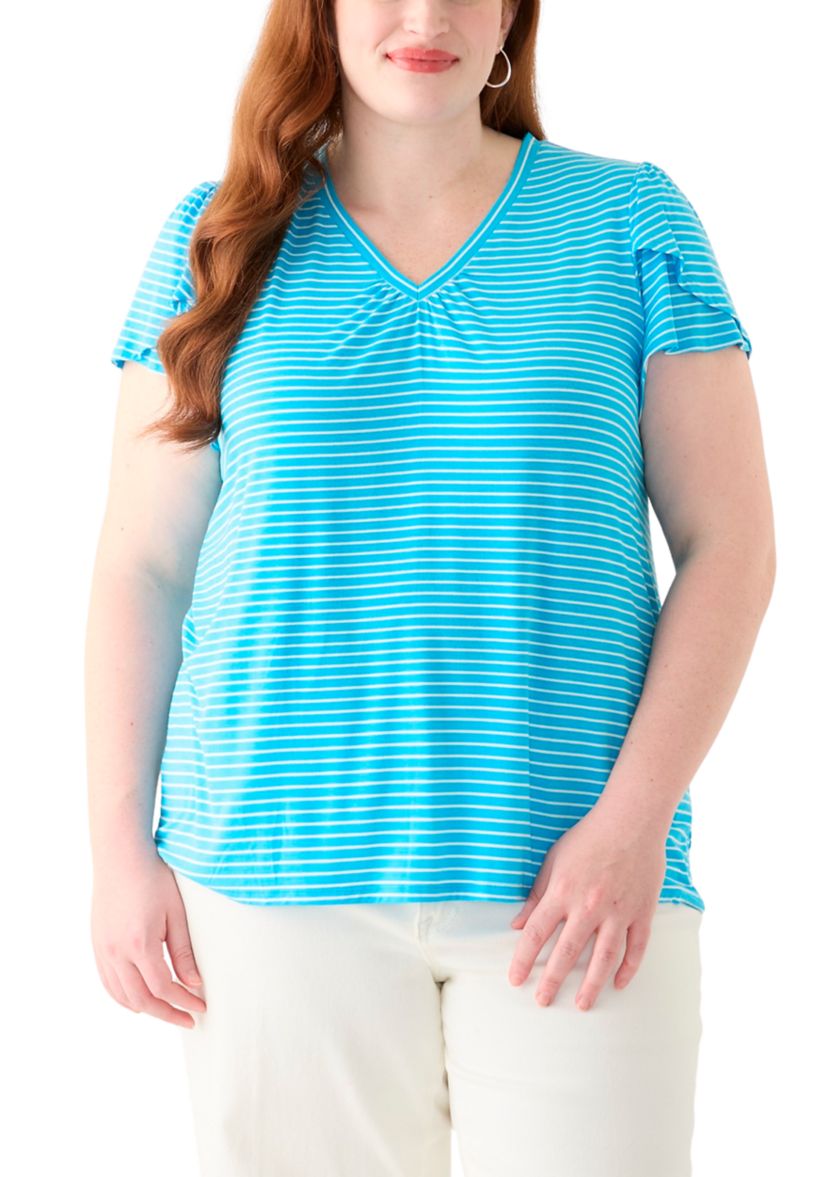 Plus Size Tulip Sleeve V-Neck T-Shirt 