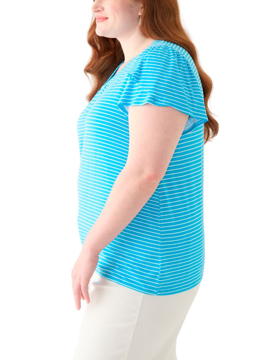 Plus Size Tulip Sleeve V-Neck T-Shirt 