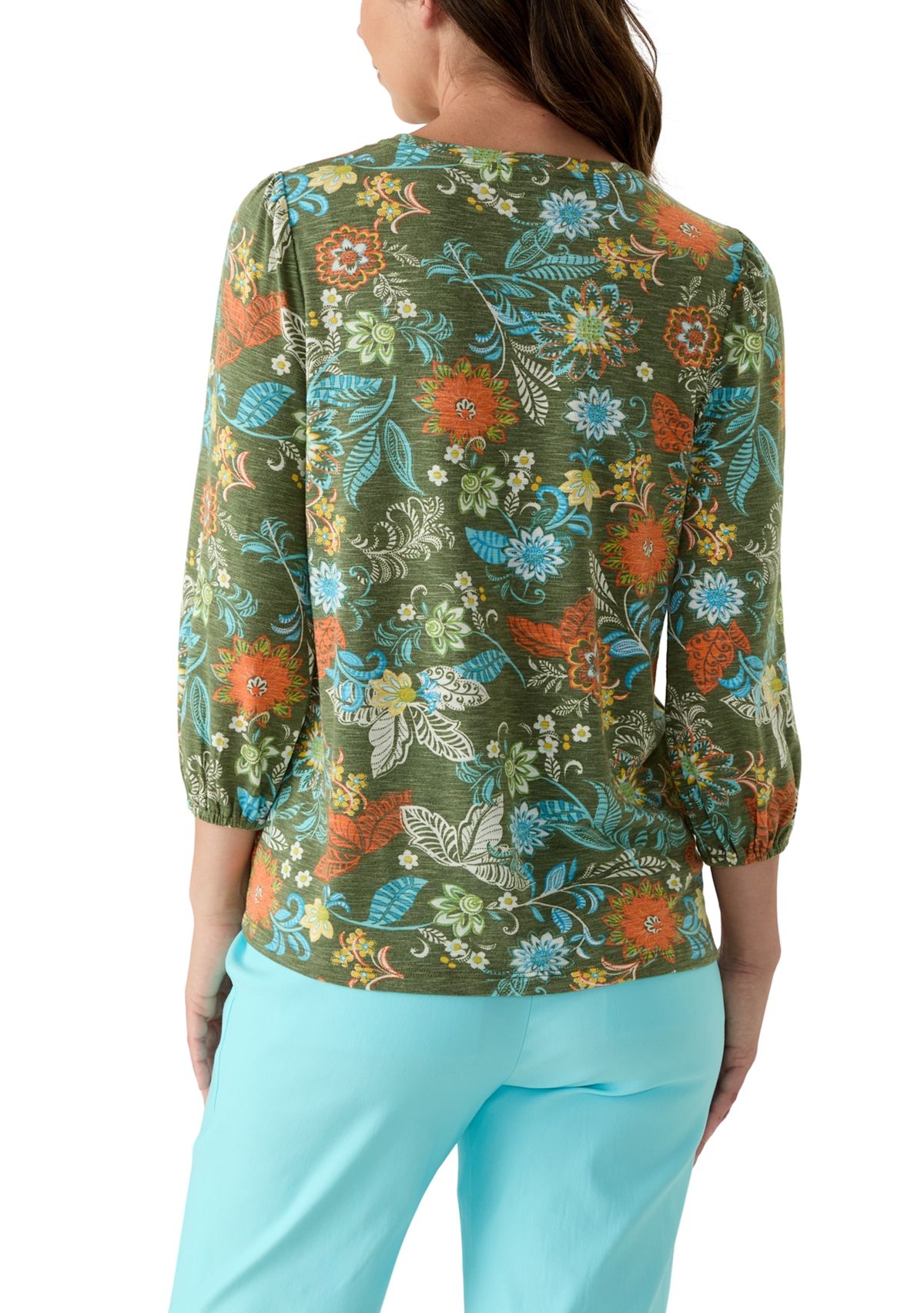 Womens Knit Printed Henley Top