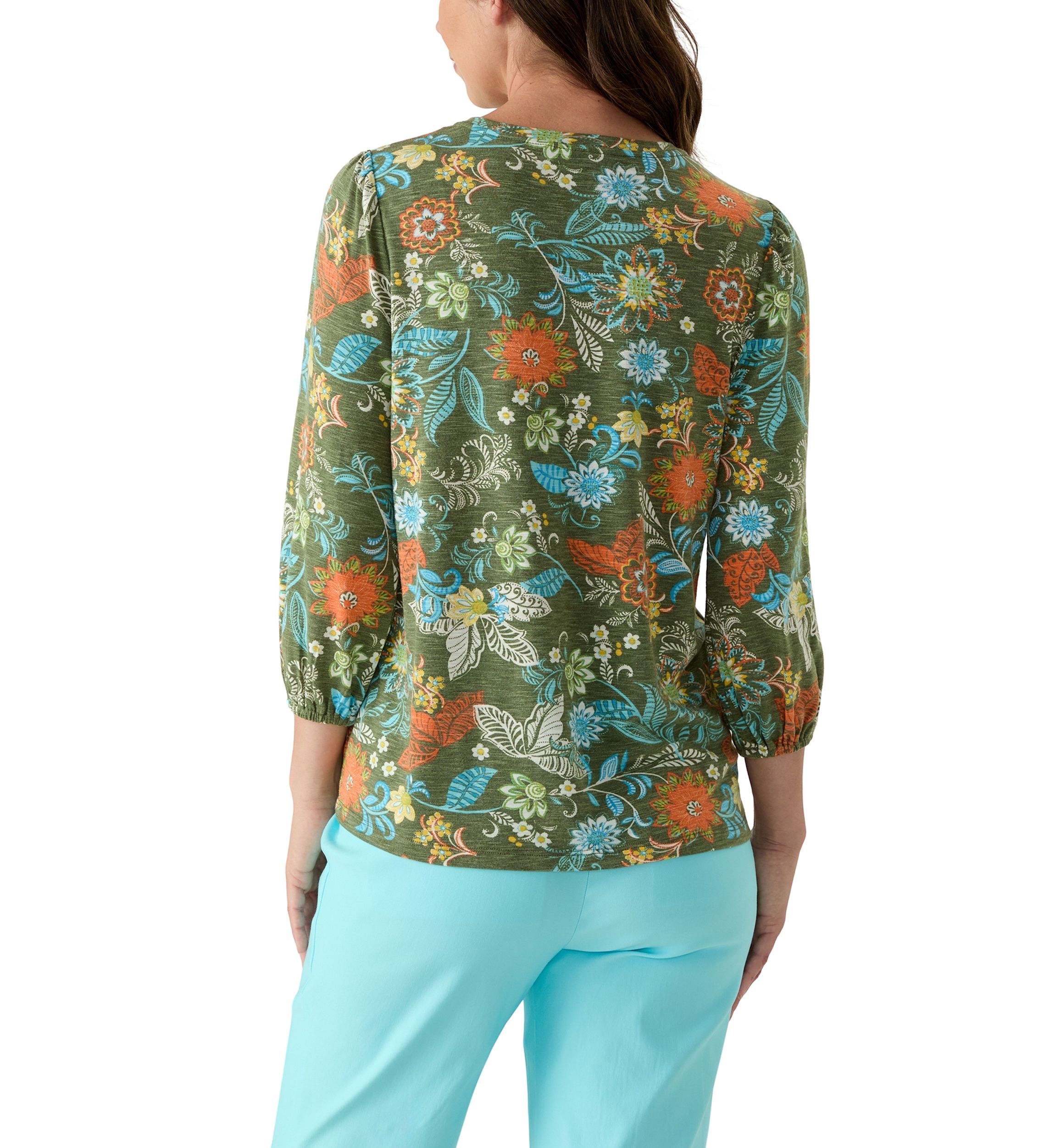 Womens Knit Printed Henley Top