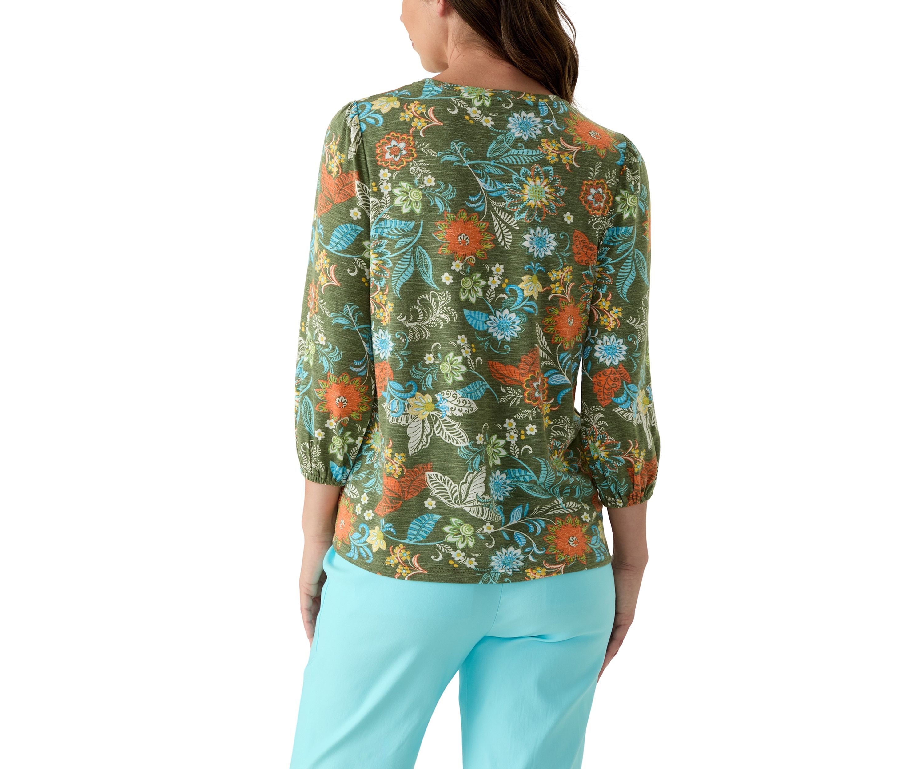 Womens Knit Printed Henley Top