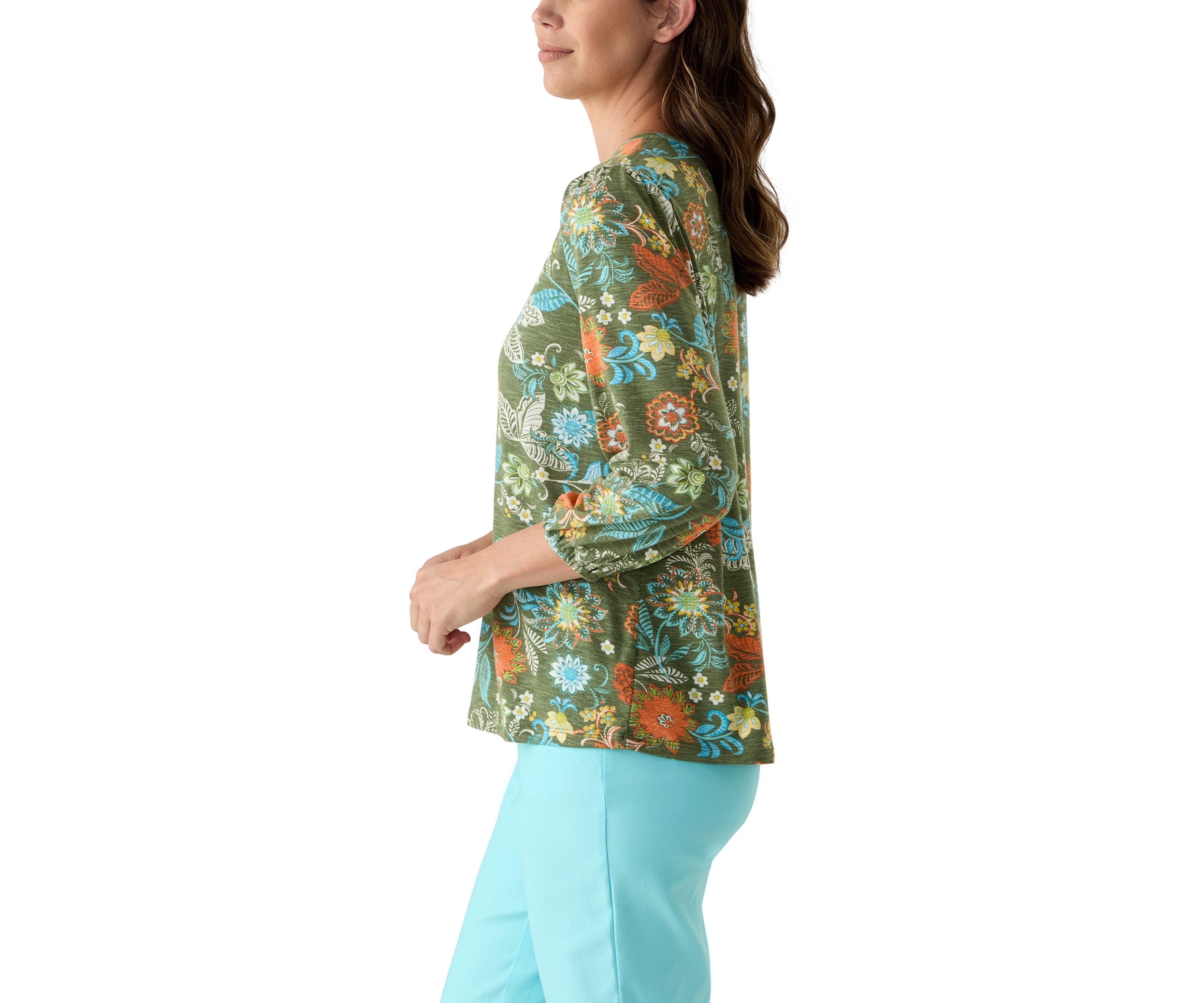 Womens Knit Printed Henley Top