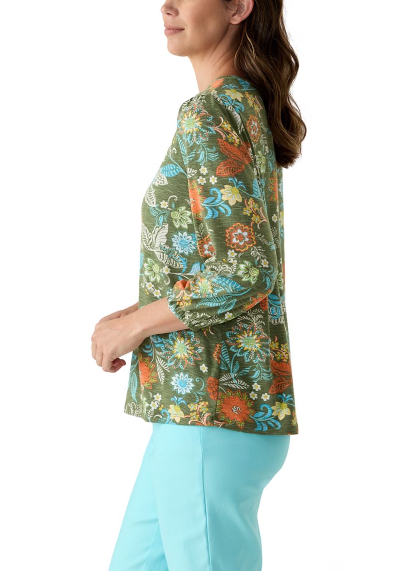 Womens Knit Printed Henley Top