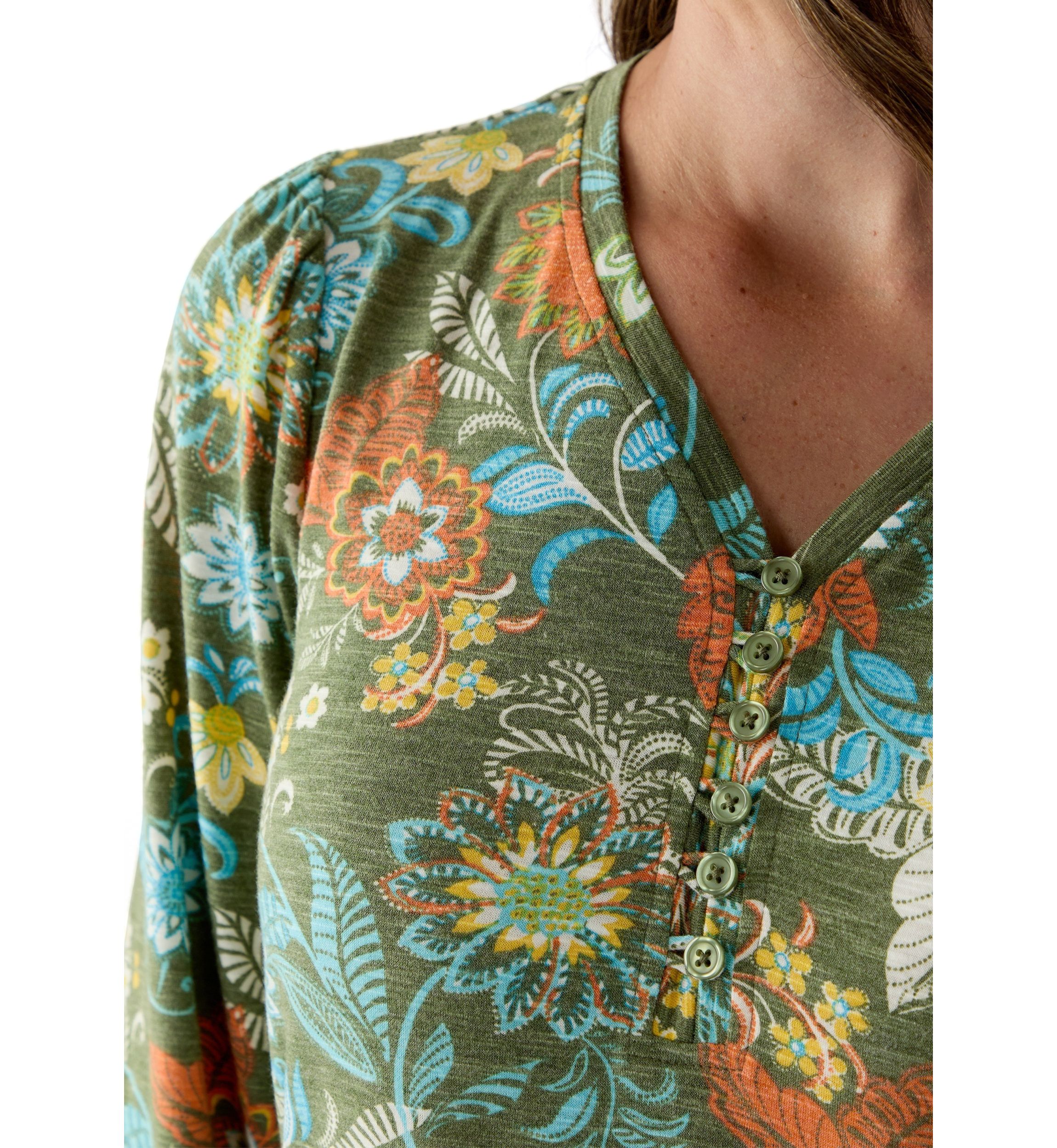 Womens Knit Printed Henley Top
