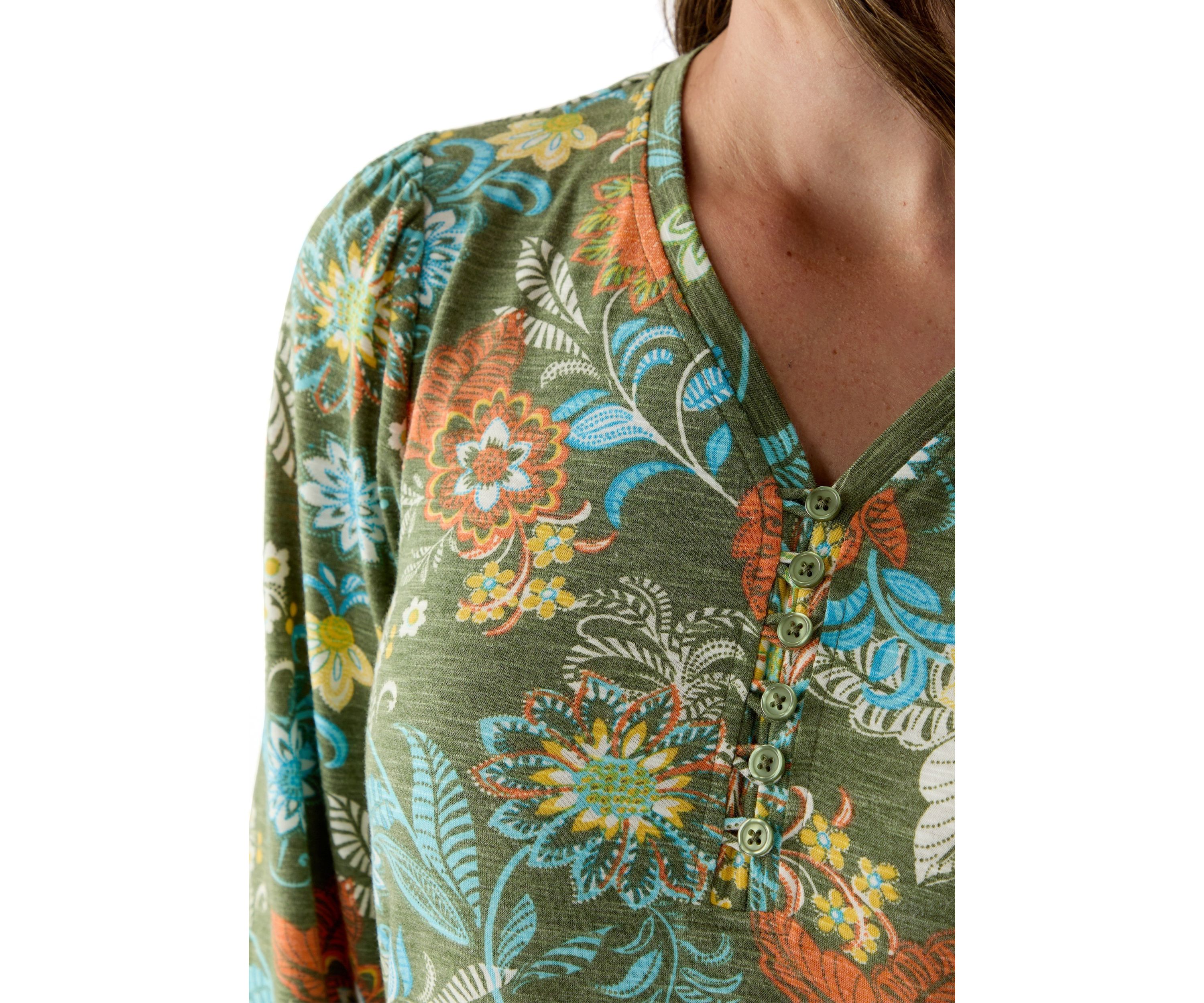 Womens Knit Printed Henley Top