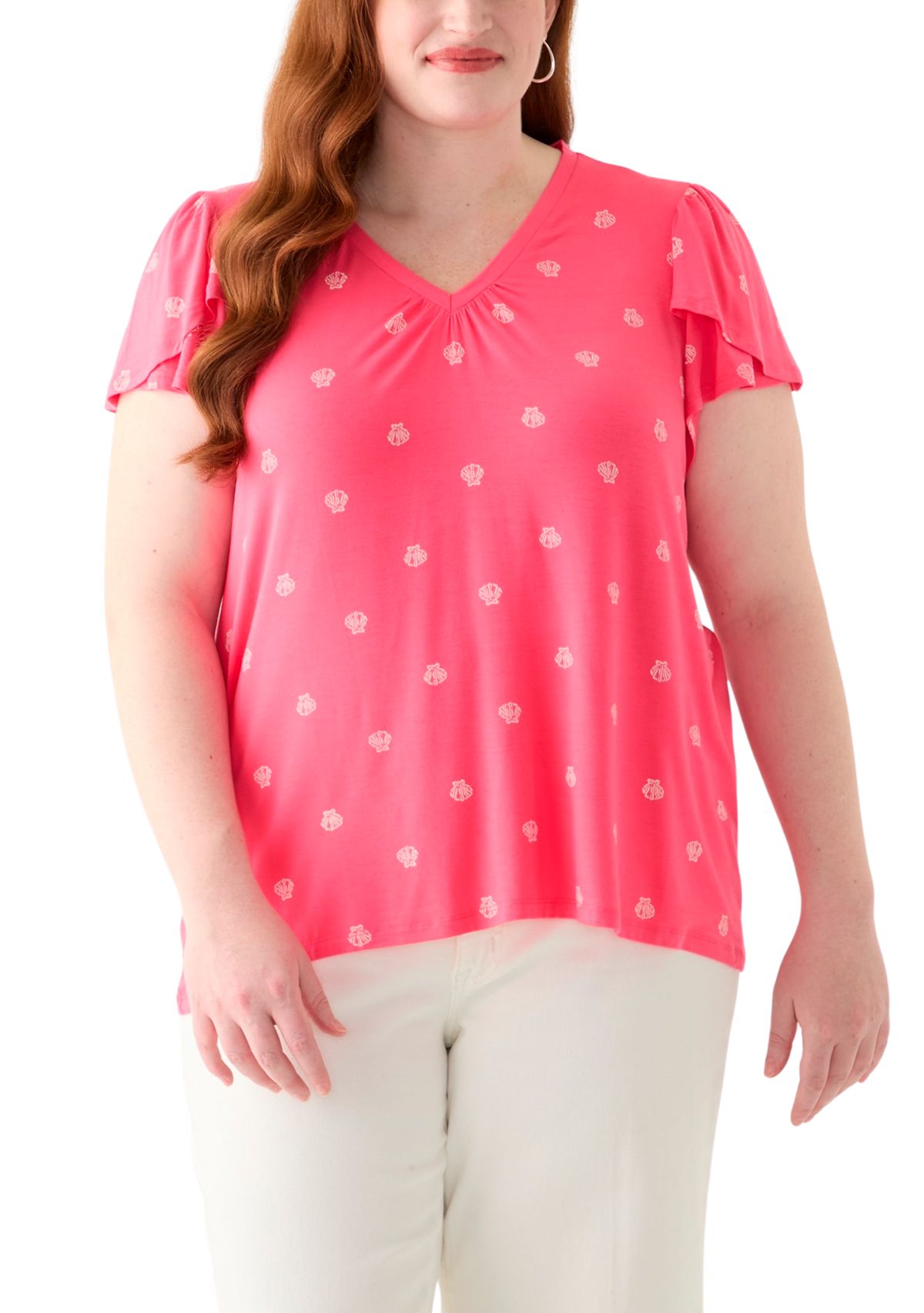 Plus Size Short Sleeve Tulip Sleeve Printed T-Shirt 