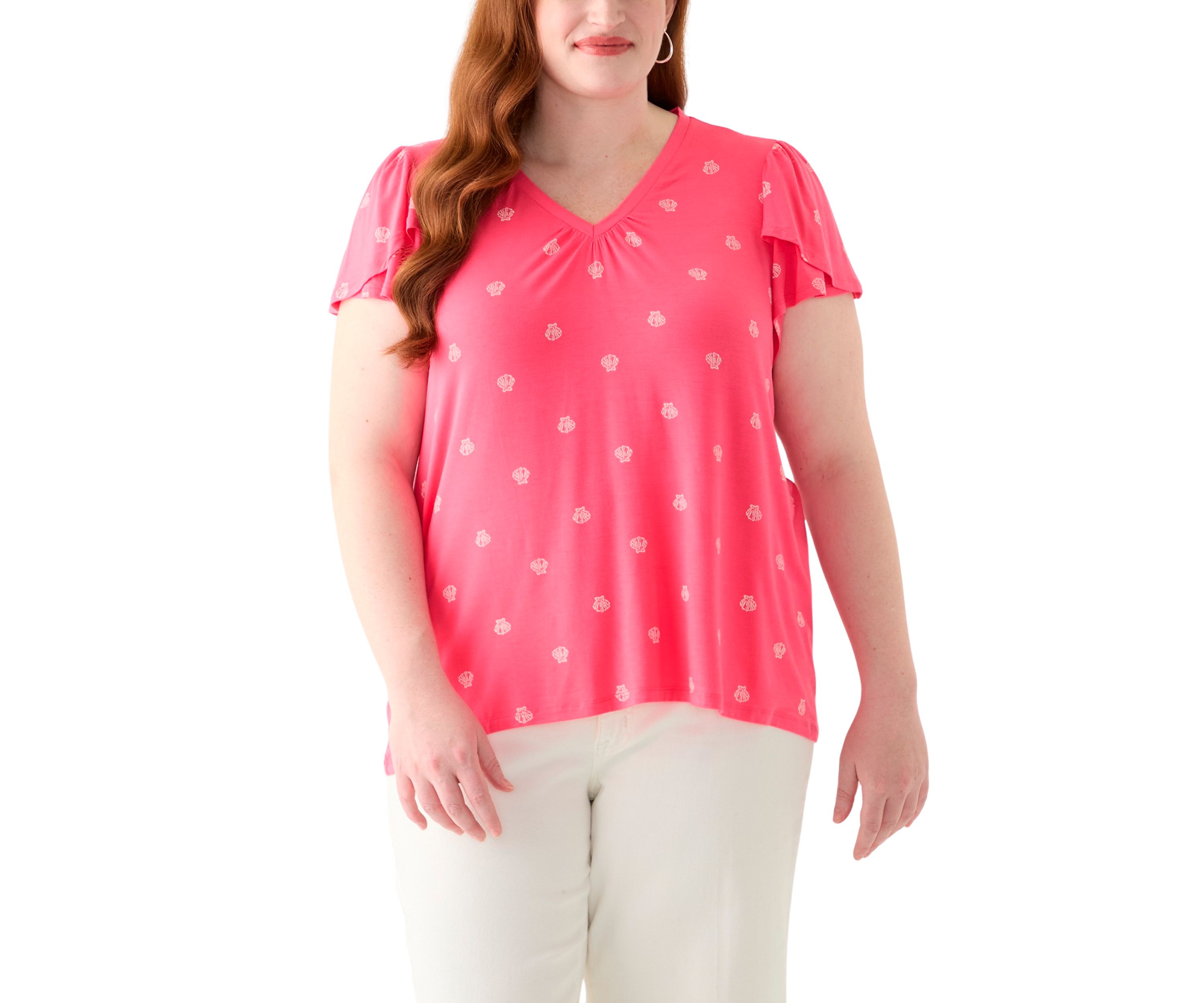Plus Size Short Sleeve Tulip Sleeve Printed T-Shirt 
