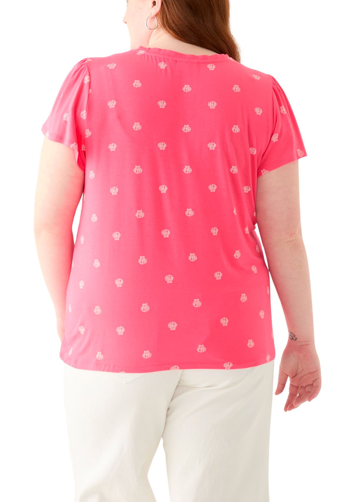 Plus Size Short Sleeve Tulip Sleeve Printed T-Shirt 