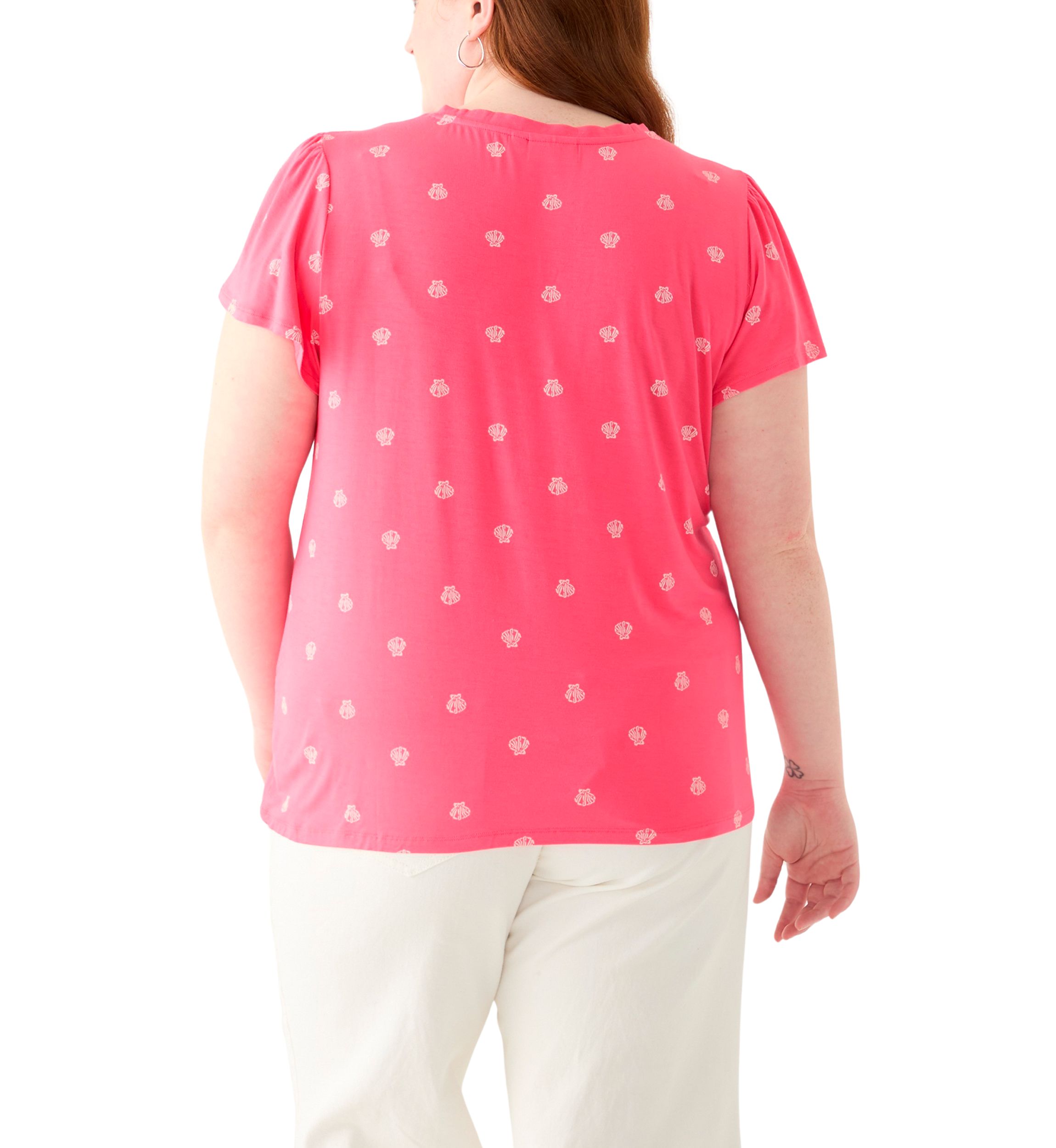 Plus Size Short Sleeve Tulip Sleeve Printed T-Shirt 