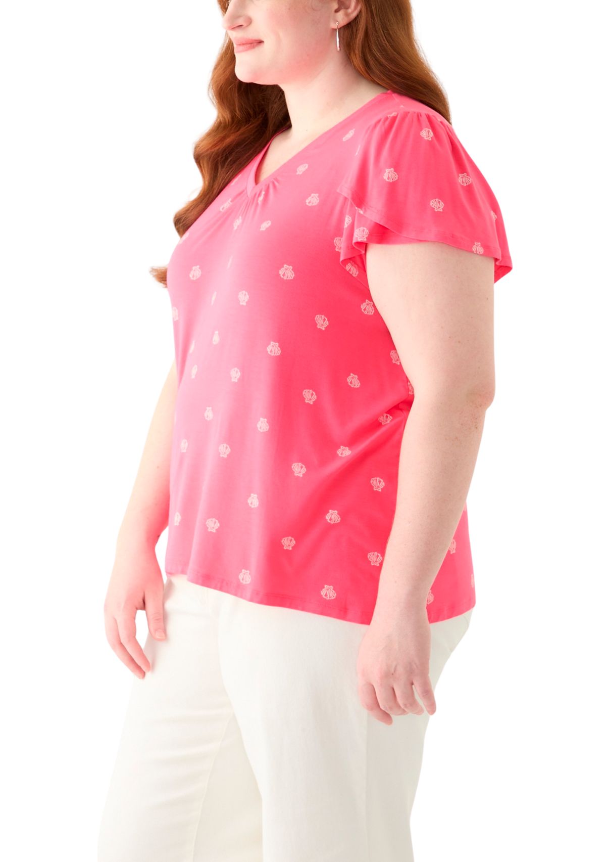 Plus Size Short Sleeve Tulip Sleeve Printed T-Shirt 