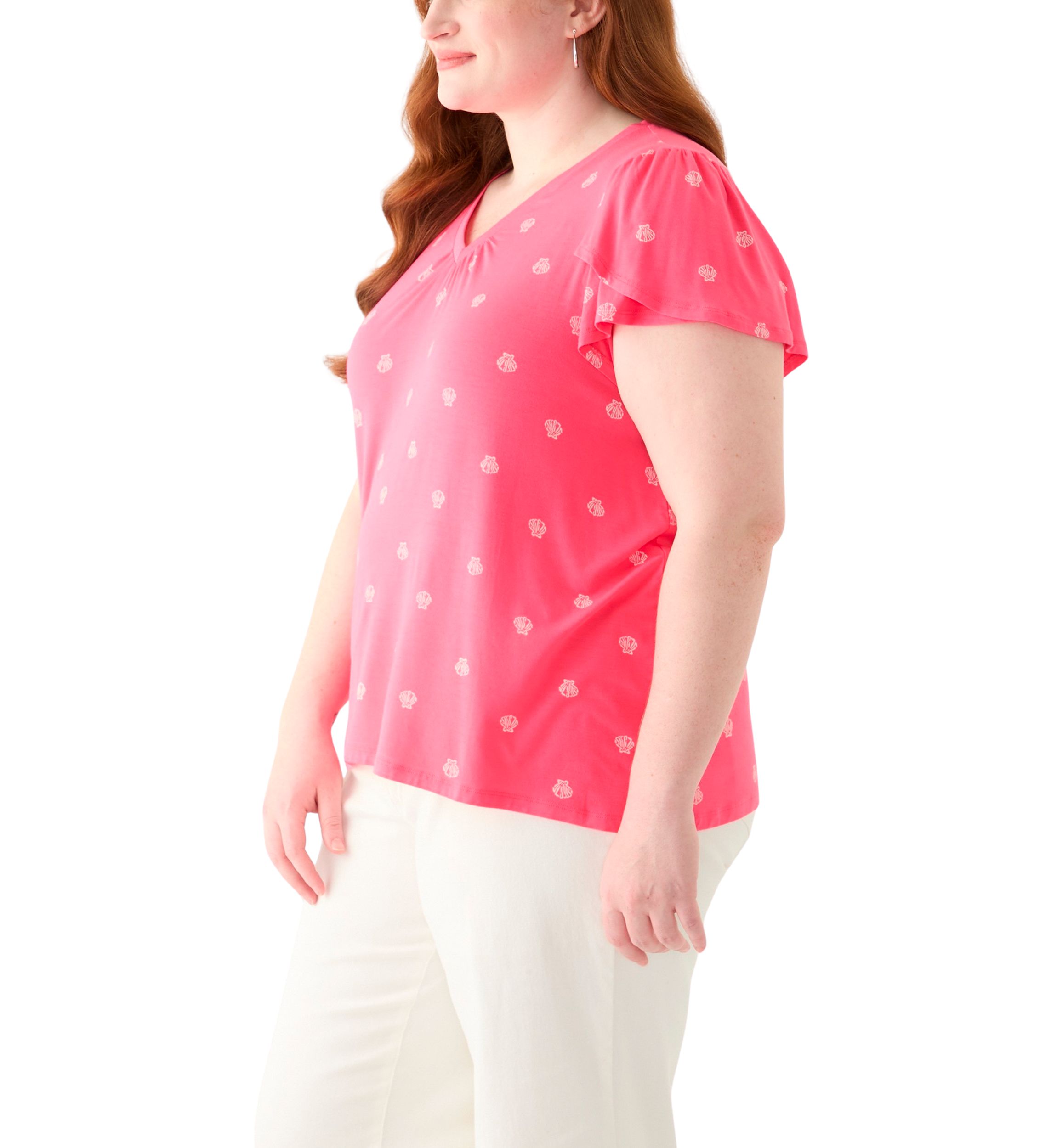 Plus Size Short Sleeve Tulip Sleeve Printed T-Shirt 