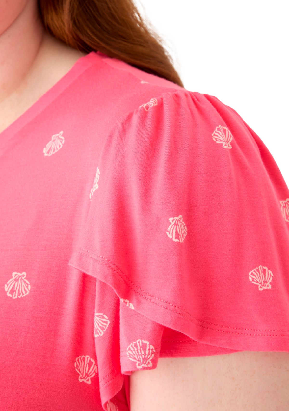 Plus Size Short Sleeve Tulip Sleeve Printed T-Shirt 