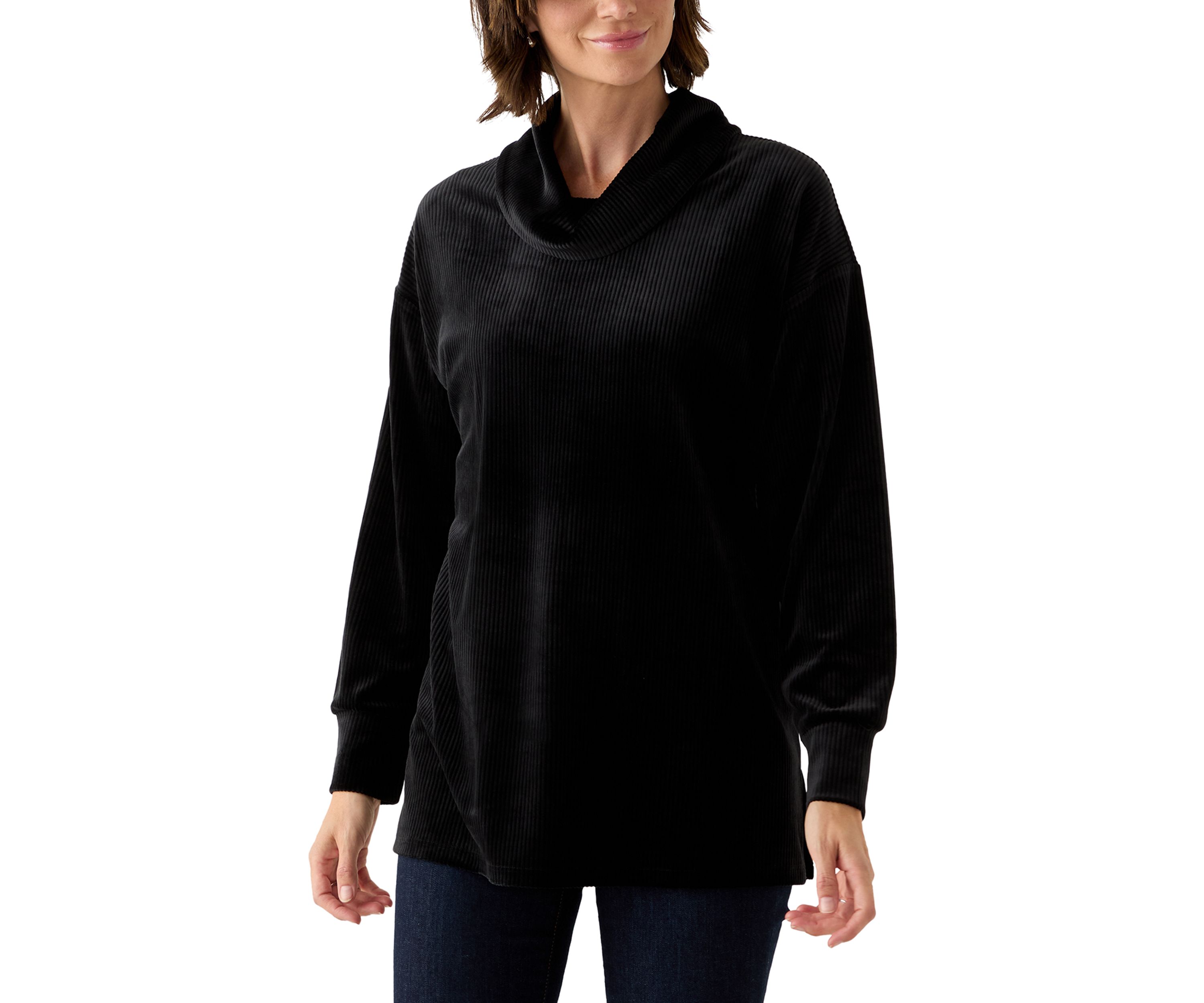 Womens Ribbed Velour Cowl Neck Top