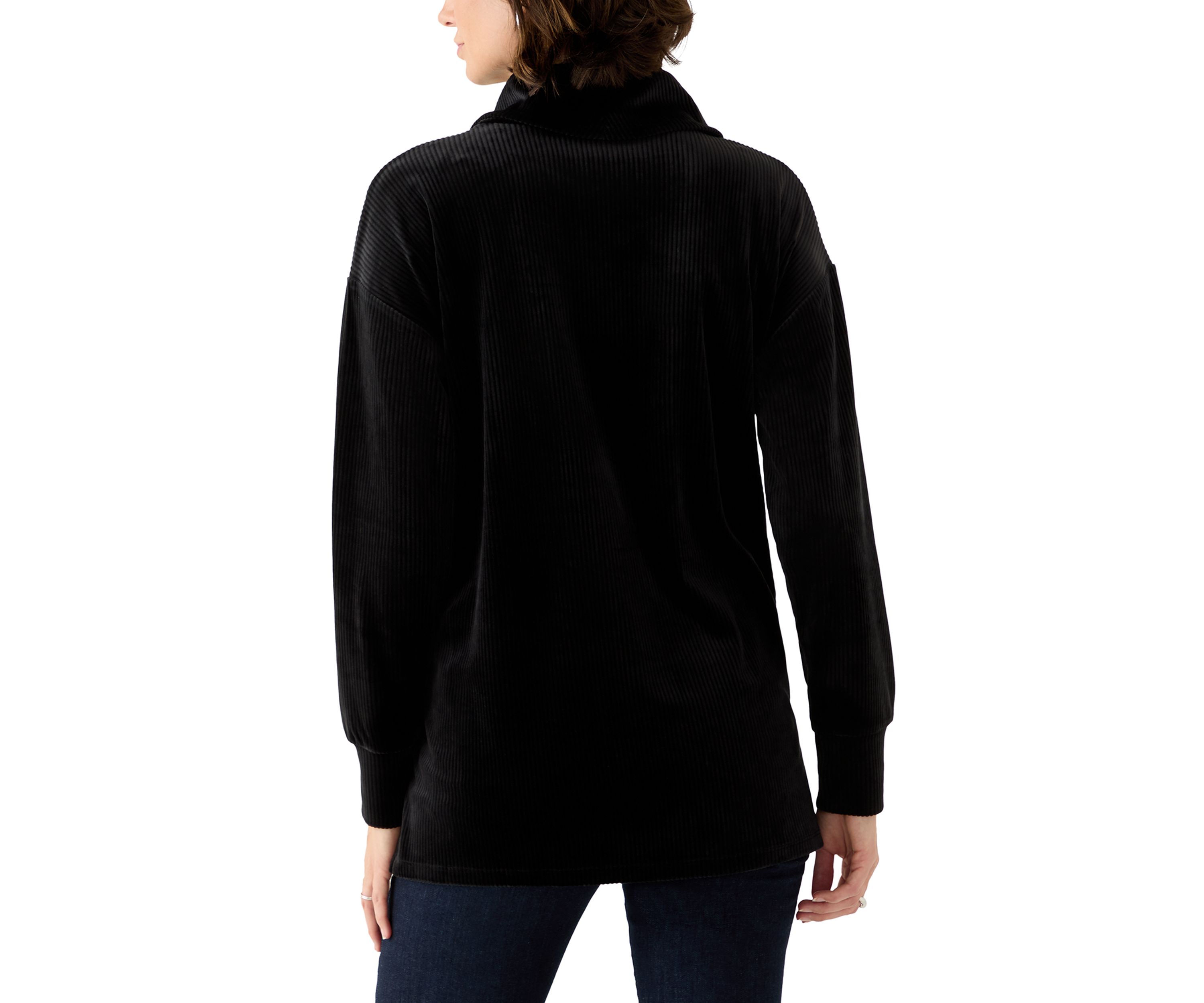 Womens Ribbed Velour Cowl Neck Top