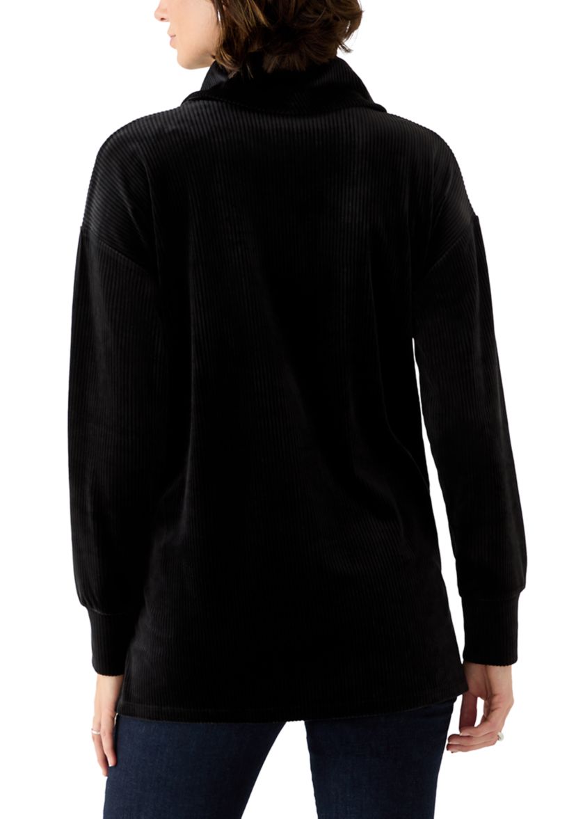 Womens Ribbed Velour Cowl Neck Top
