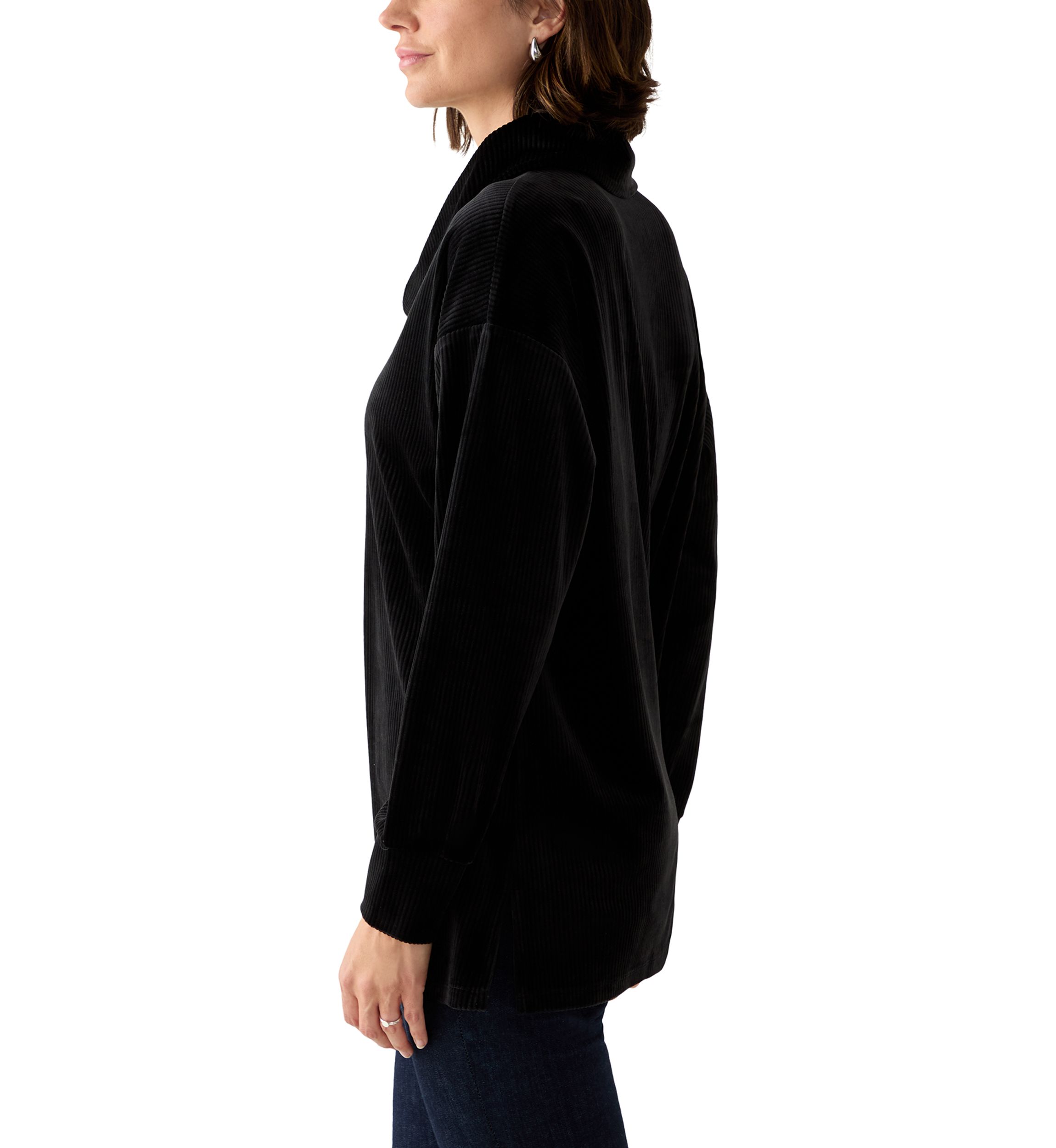 Womens Ribbed Velour Cowl Neck Top