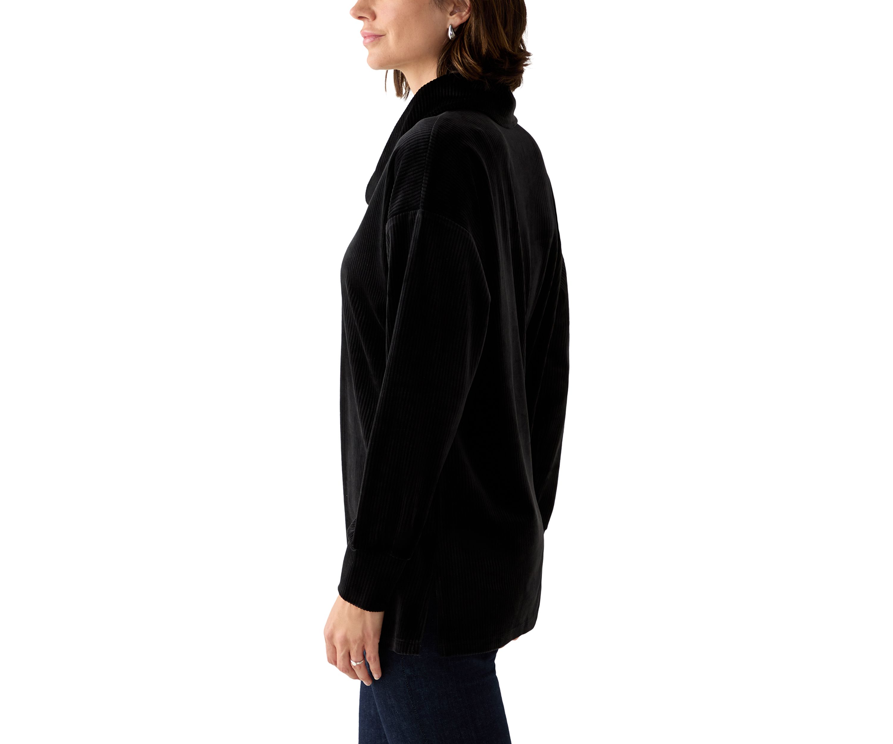 Womens Ribbed Velour Cowl Neck Top