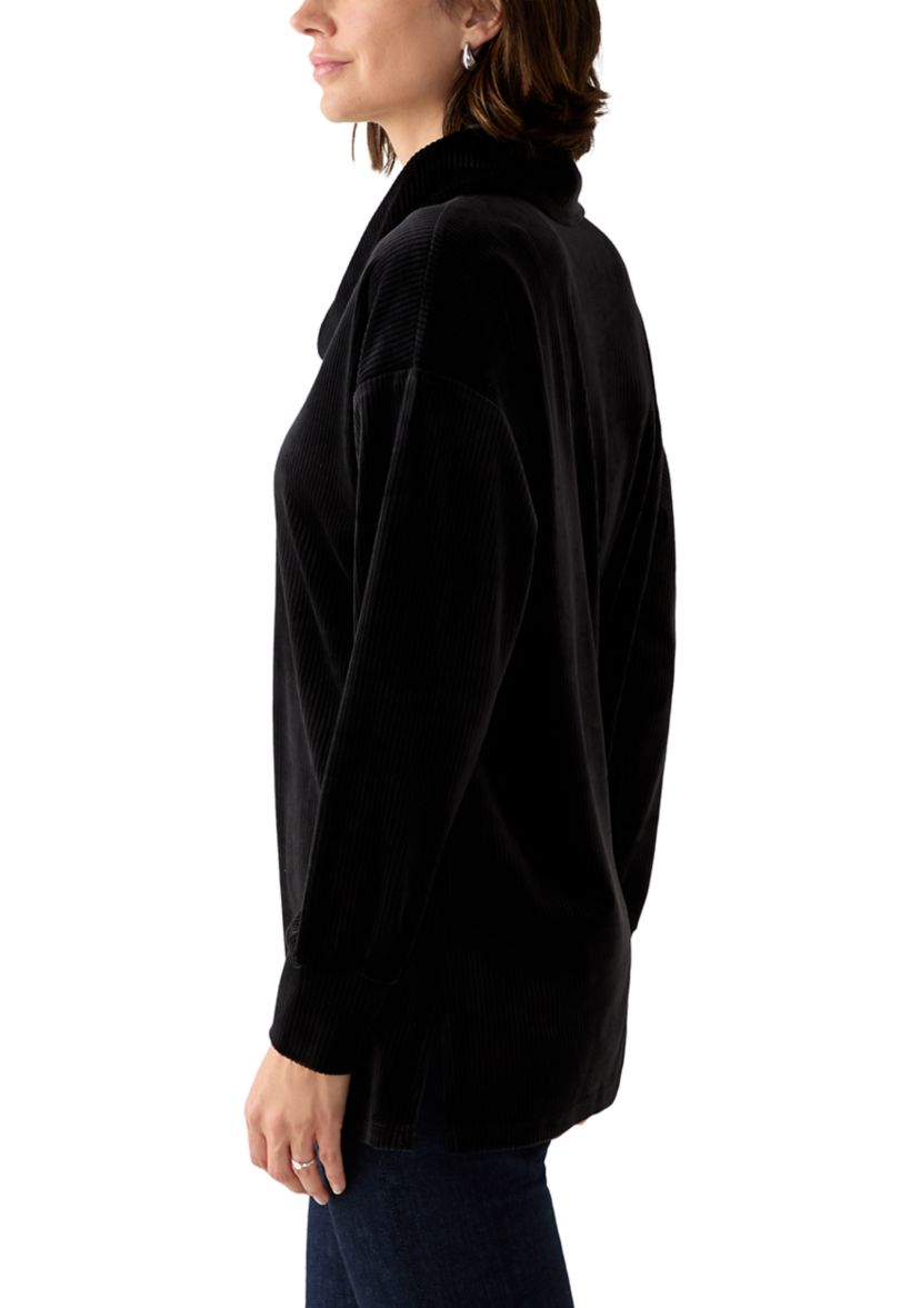Womens Ribbed Velour Cowl Neck Top