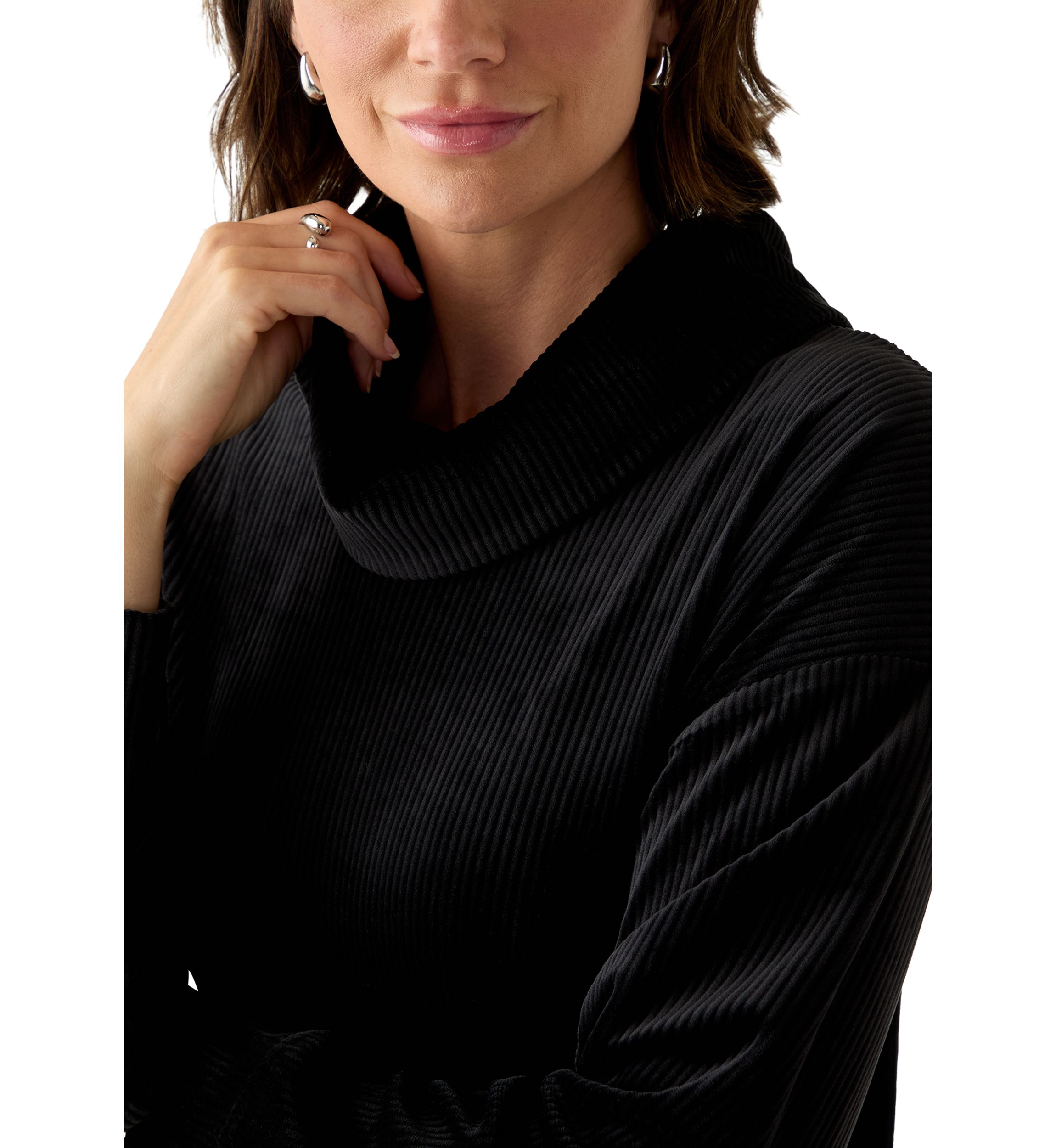 Womens Ribbed Velour Cowl Neck Top