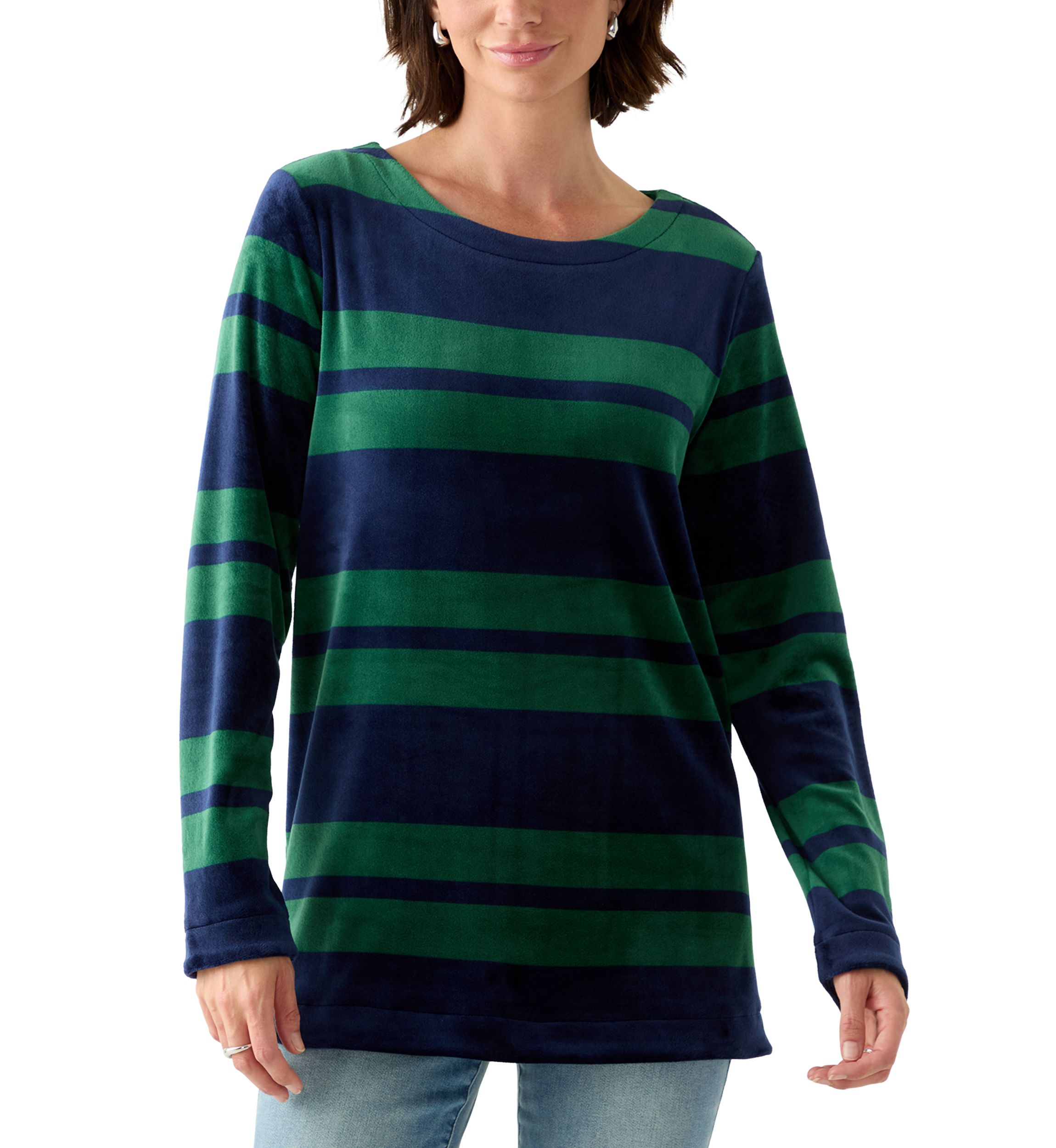 Womens Long Sleeve Velour Boat Neck Tunic