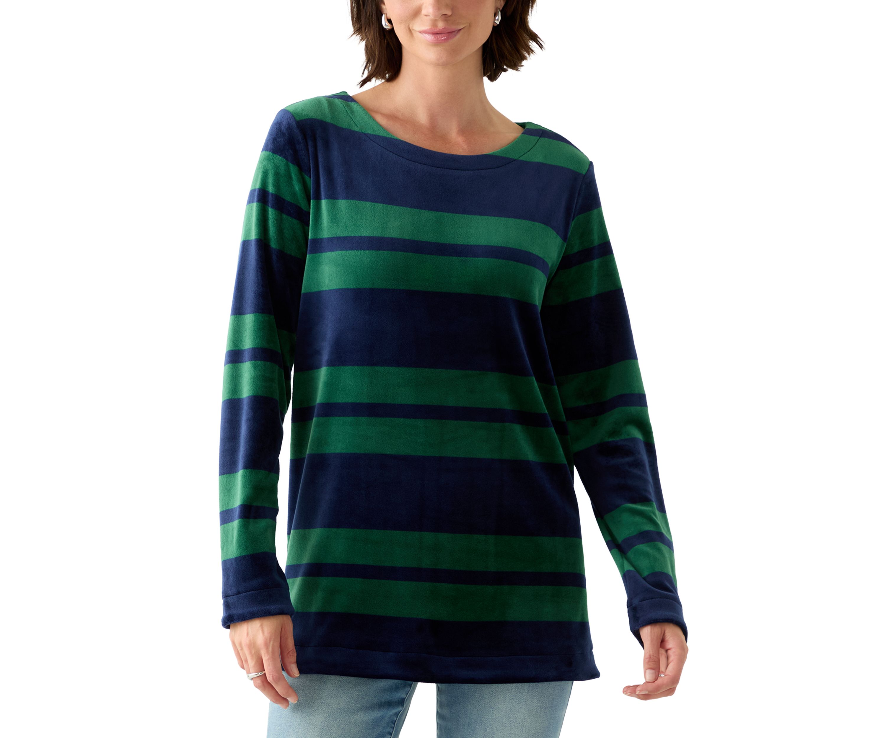Womens Long Sleeve Velour Boat Neck Tunic