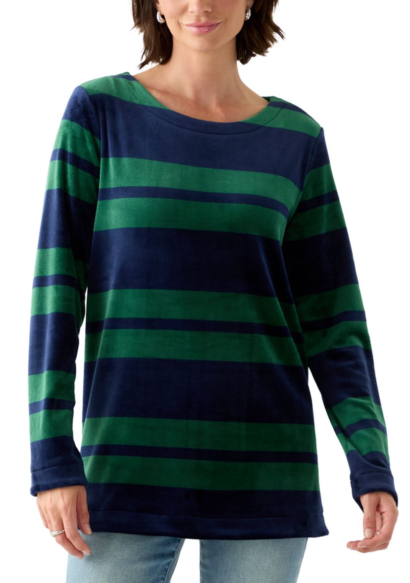 Womens Long Sleeve Velour Boat Neck Tunic