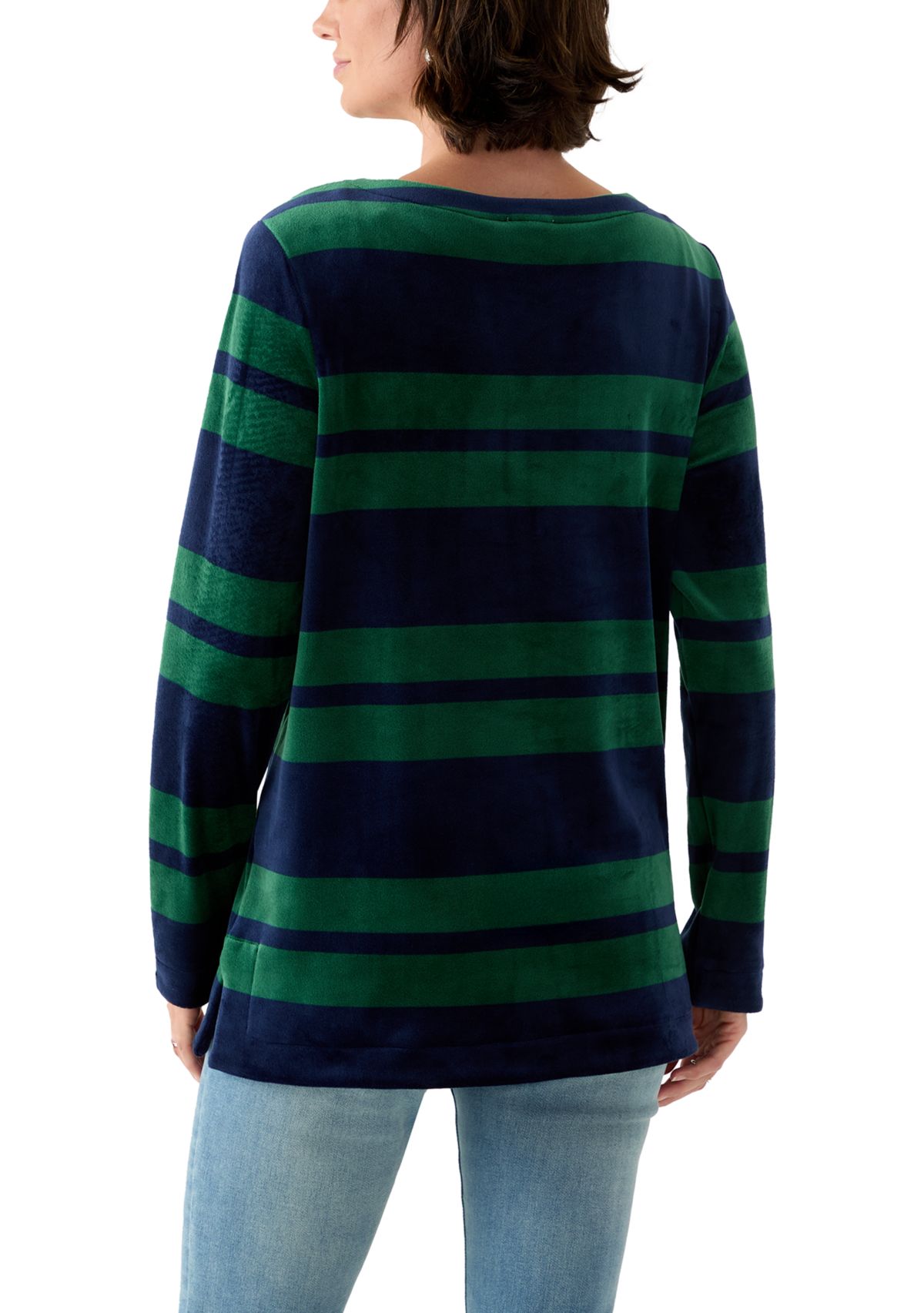 Womens Long Sleeve Velour Boat Neck Tunic