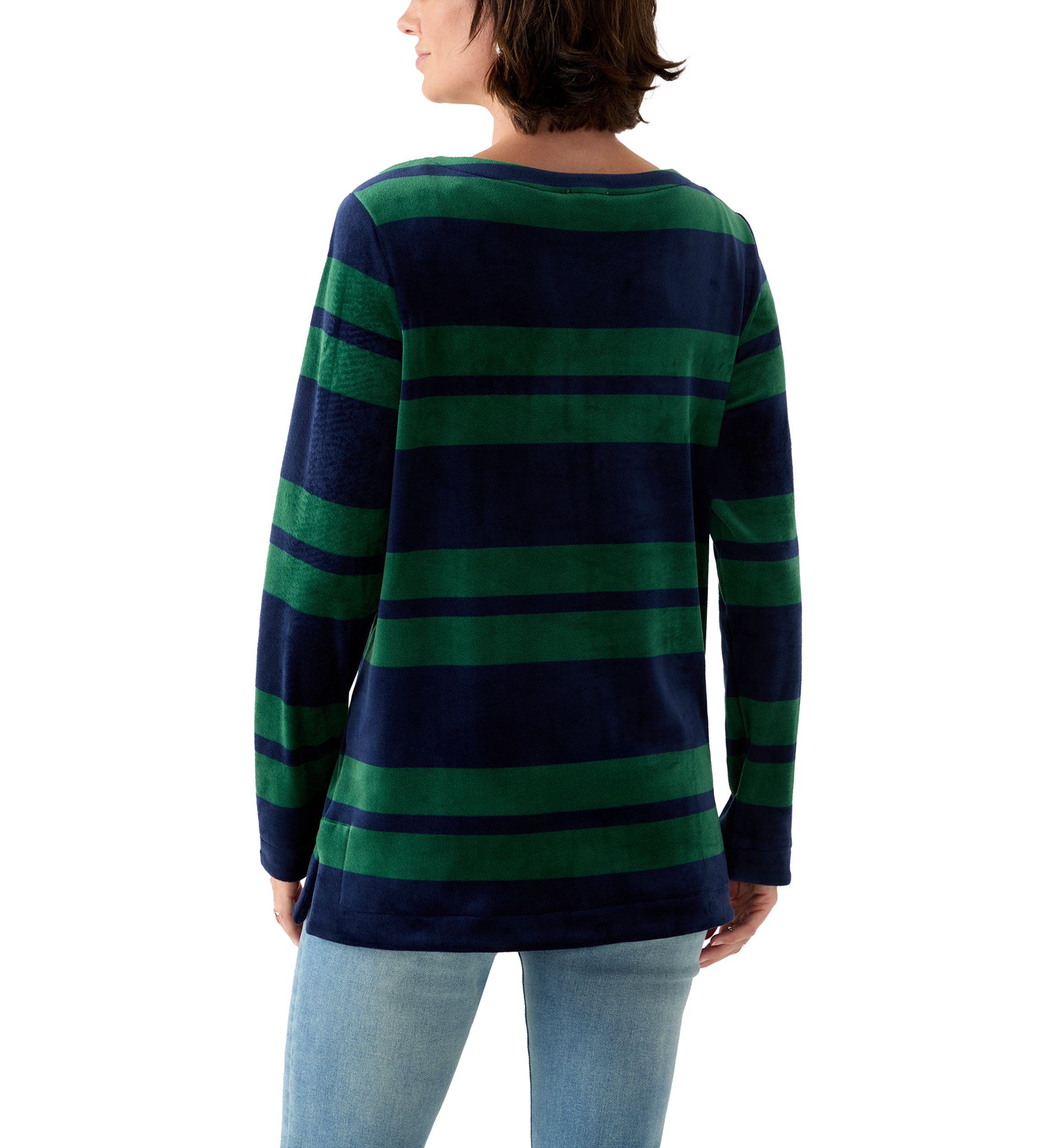 Womens Long Sleeve Velour Boat Neck Tunic