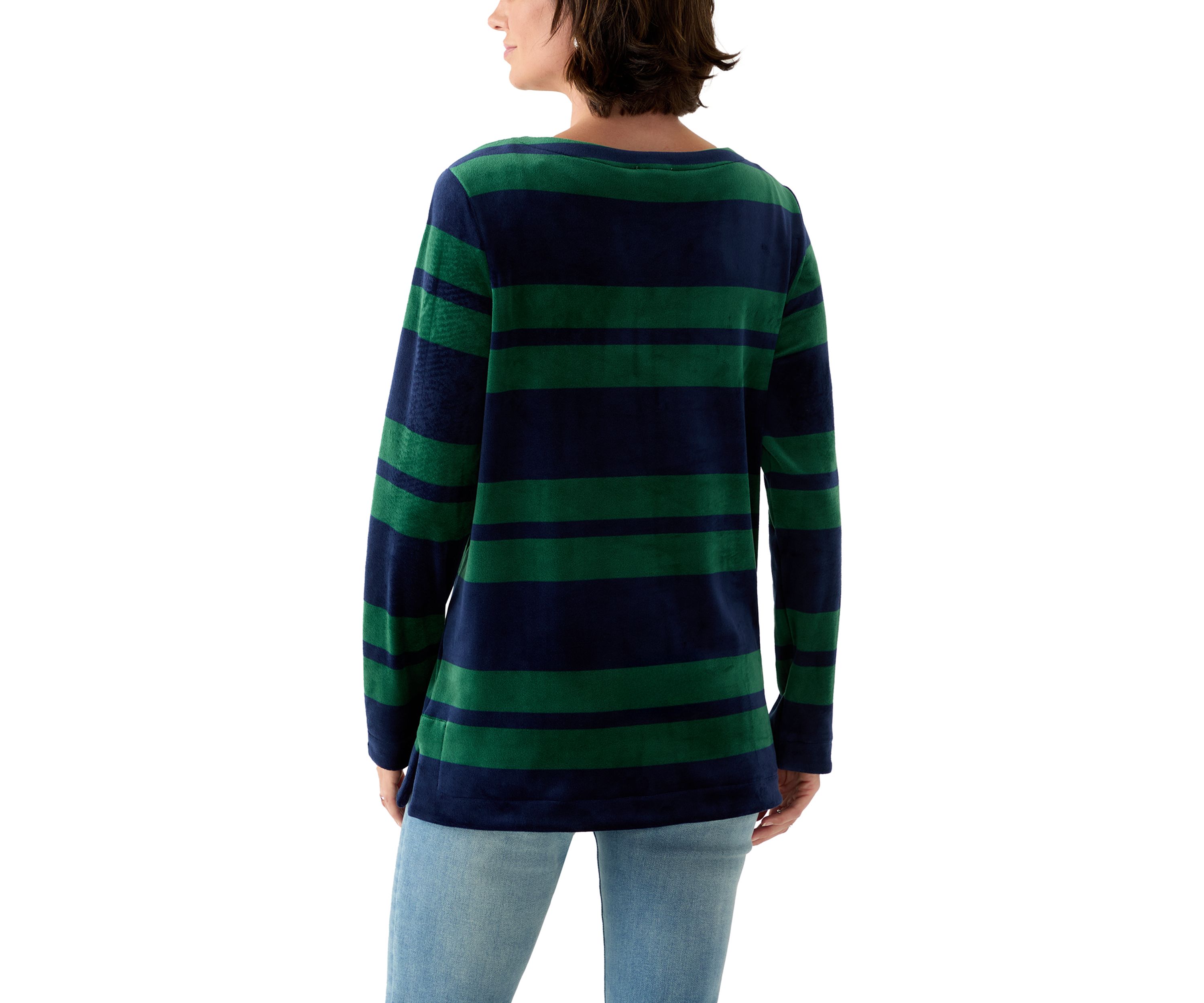 Womens Long Sleeve Velour Boat Neck Tunic