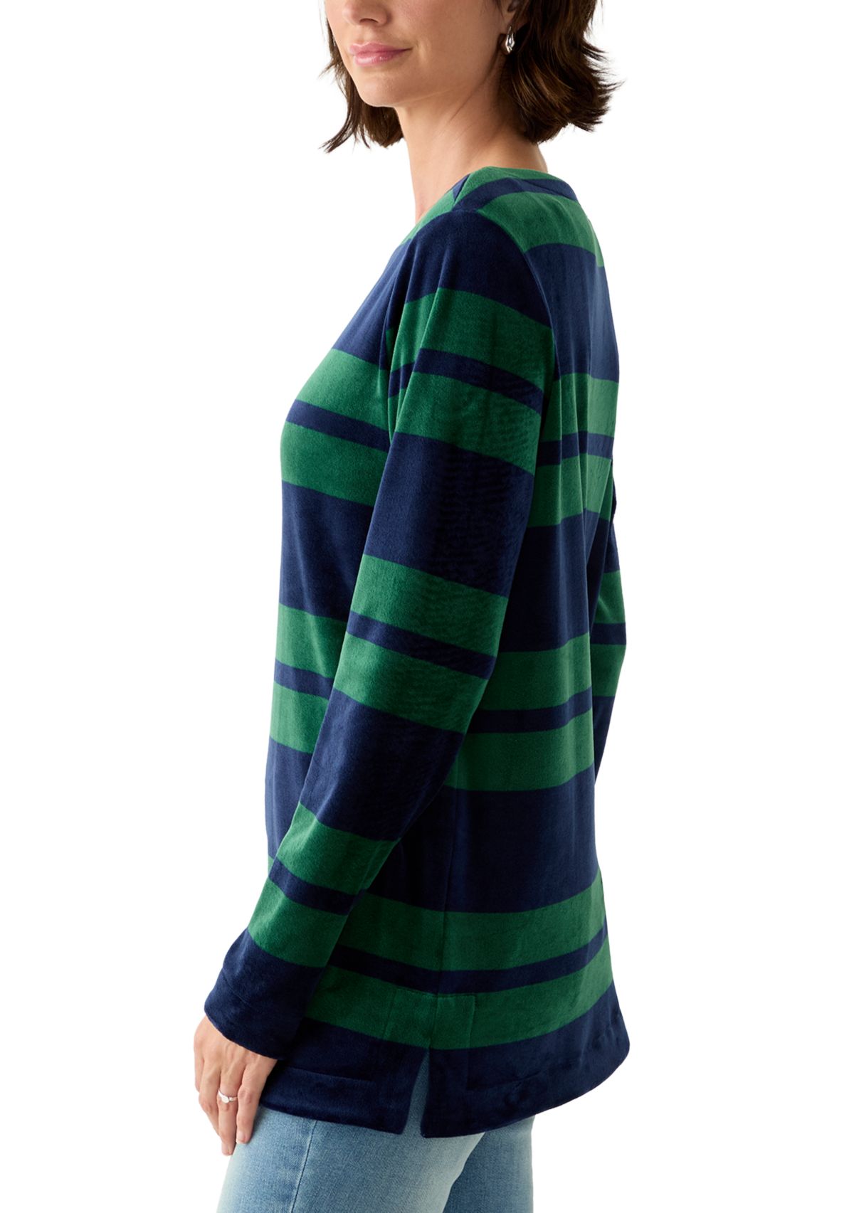 Womens Long Sleeve Velour Boat Neck Tunic