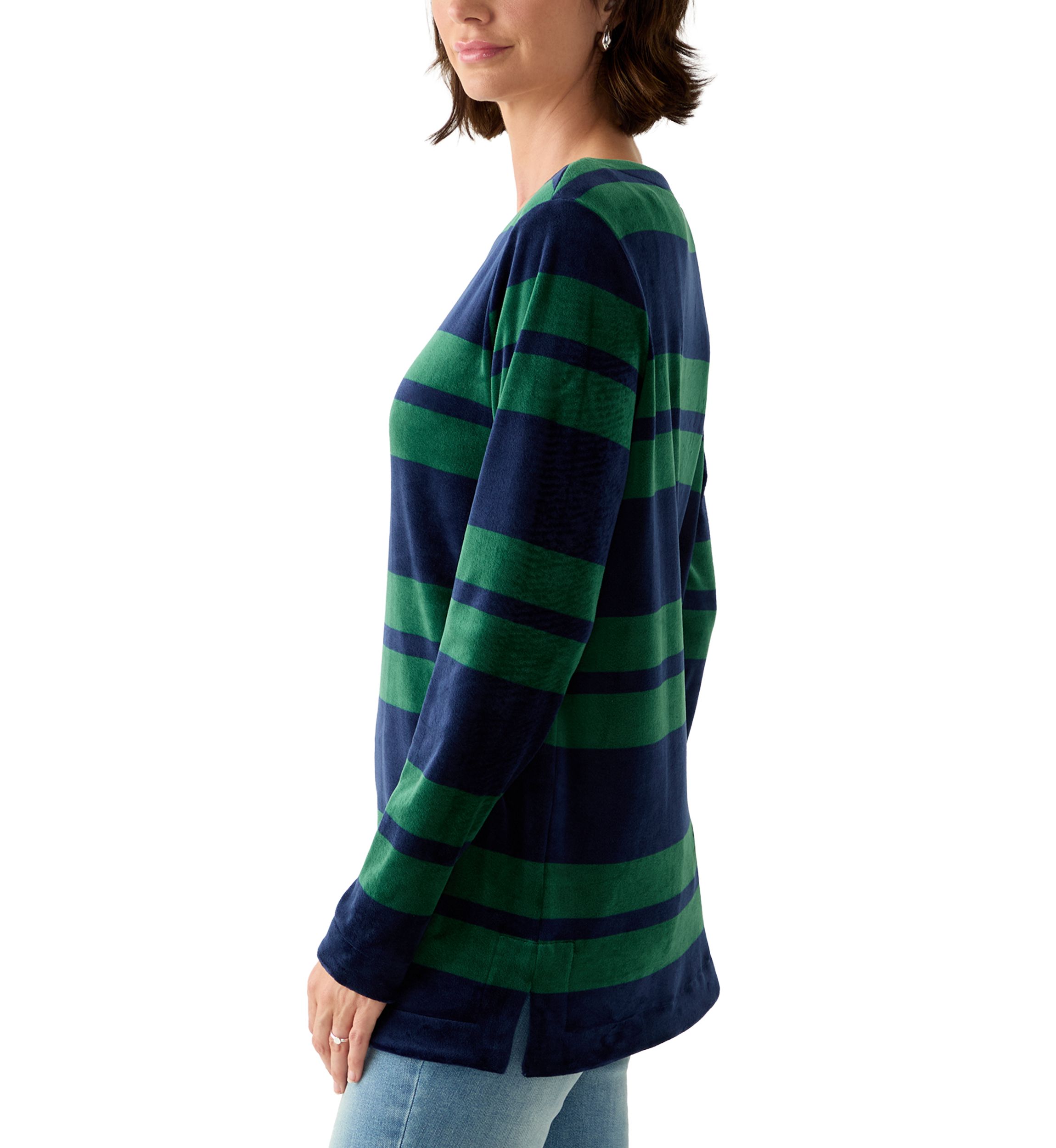 Womens Long Sleeve Velour Boat Neck Tunic