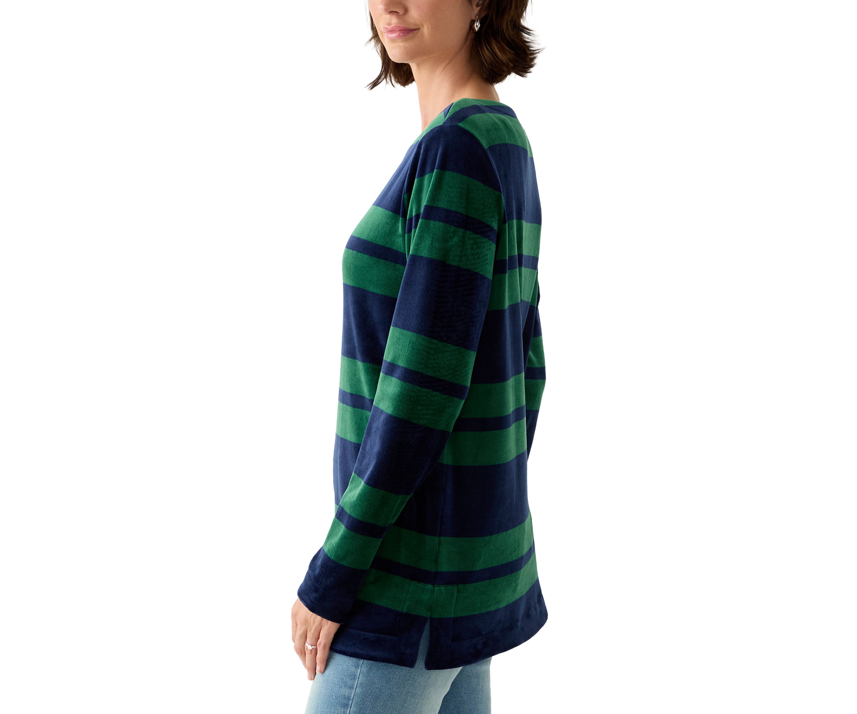 Womens Long Sleeve Velour Boat Neck Tunic