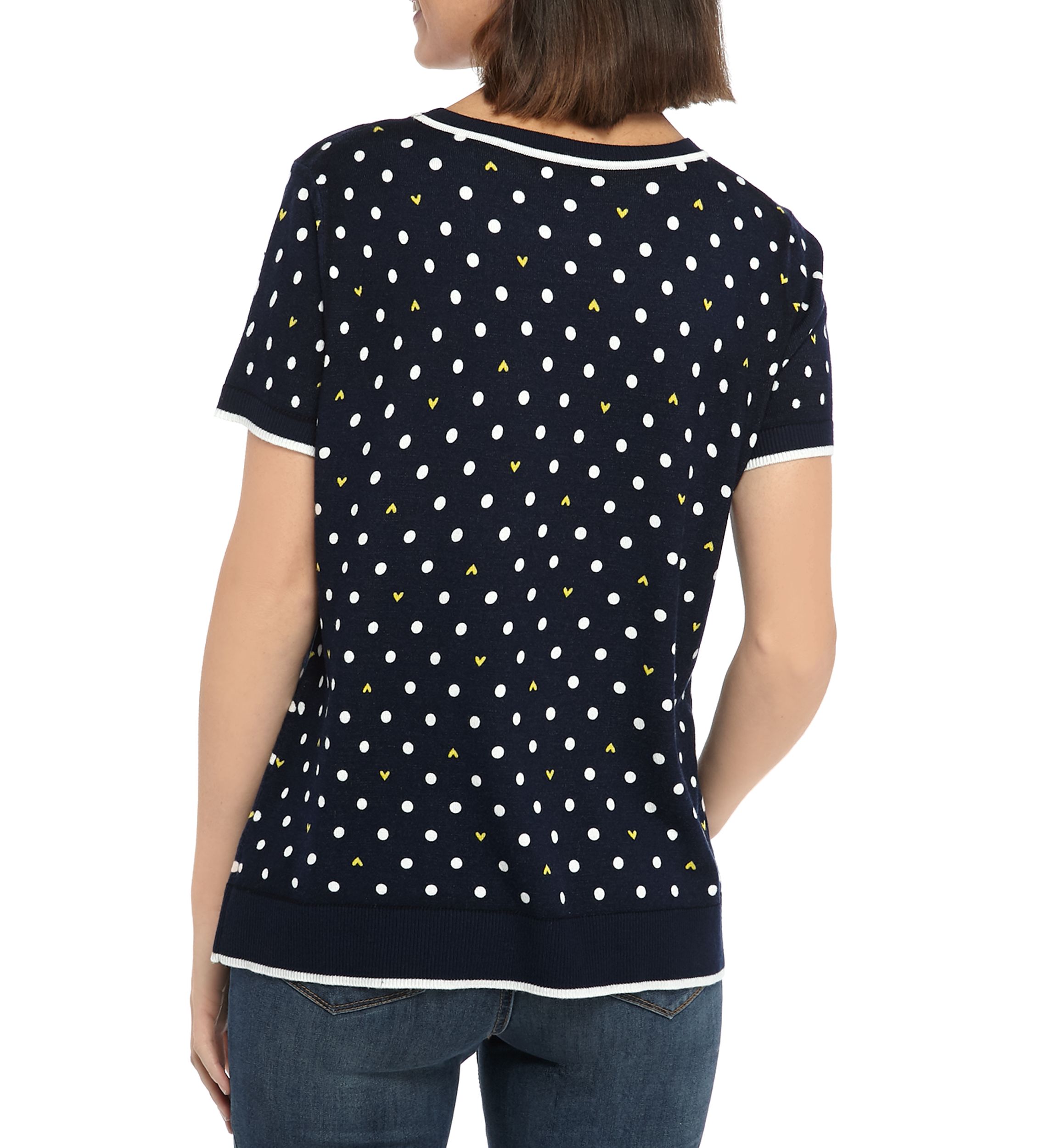 Petite Short Sleeve Dot Heart Intarsia Top 