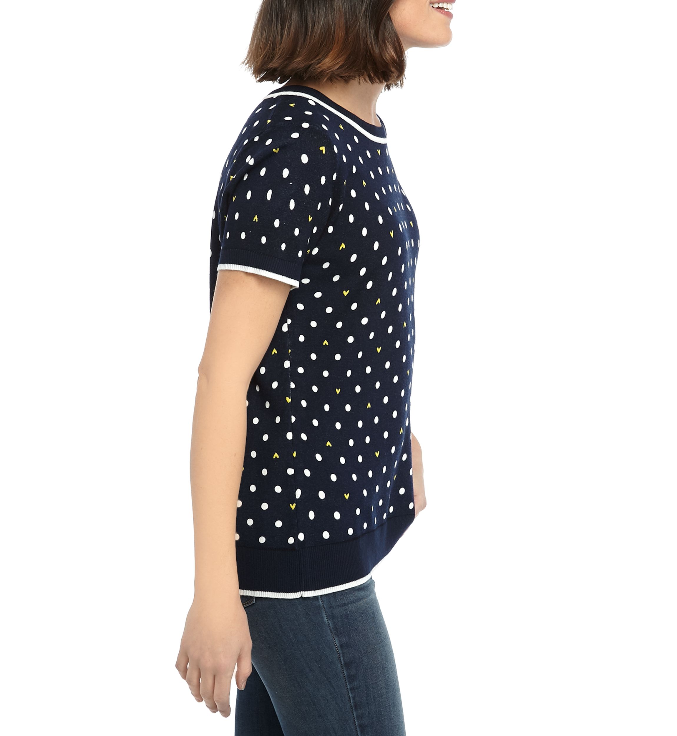 Petite Short Sleeve Dot Heart Intarsia Top 