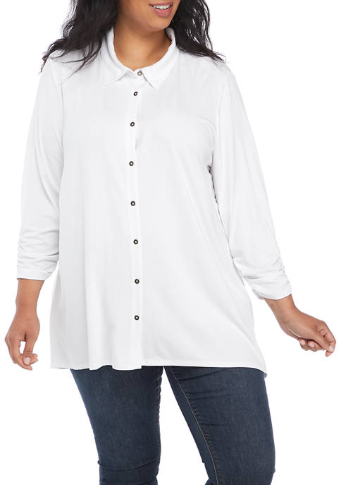 Plus Size 3/4 Roll Tab Button Down Top 