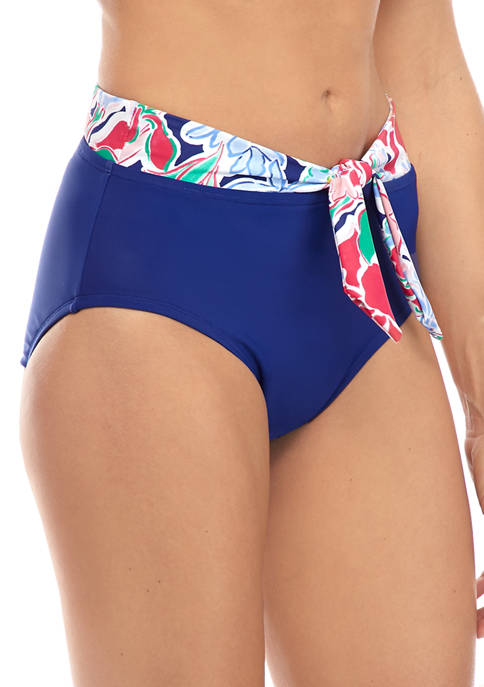 Bouquet Sway High Waisted Swim Bottoms with Sash
