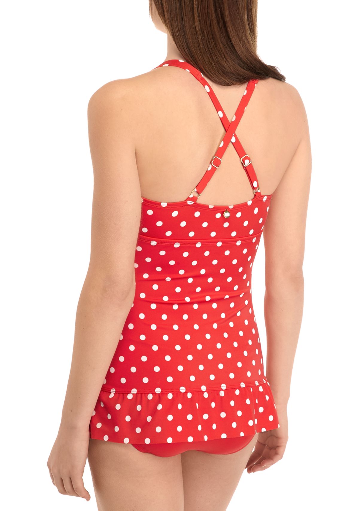 Dot X-Back Ruffle Swim Dress