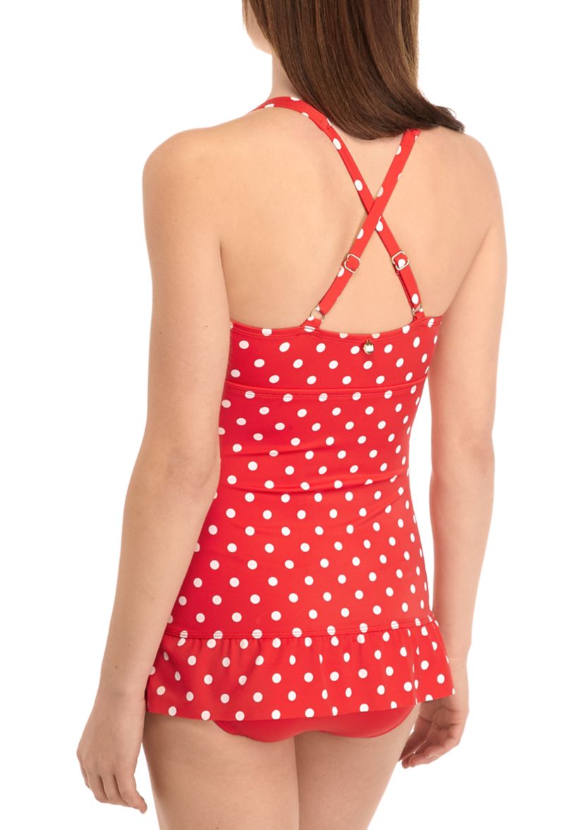 Dot X-Back Ruffle Swim Dress