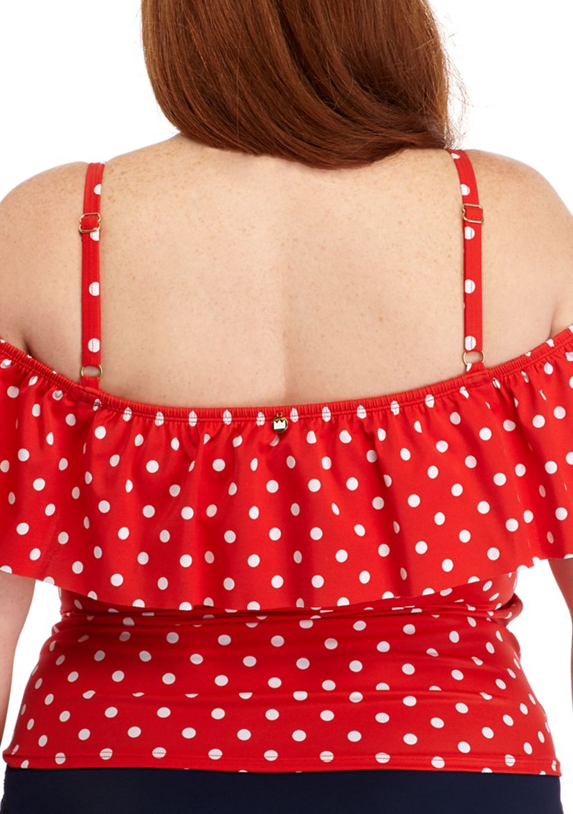 Plus Size Dot Cold Shoulder Tankini Swim Top