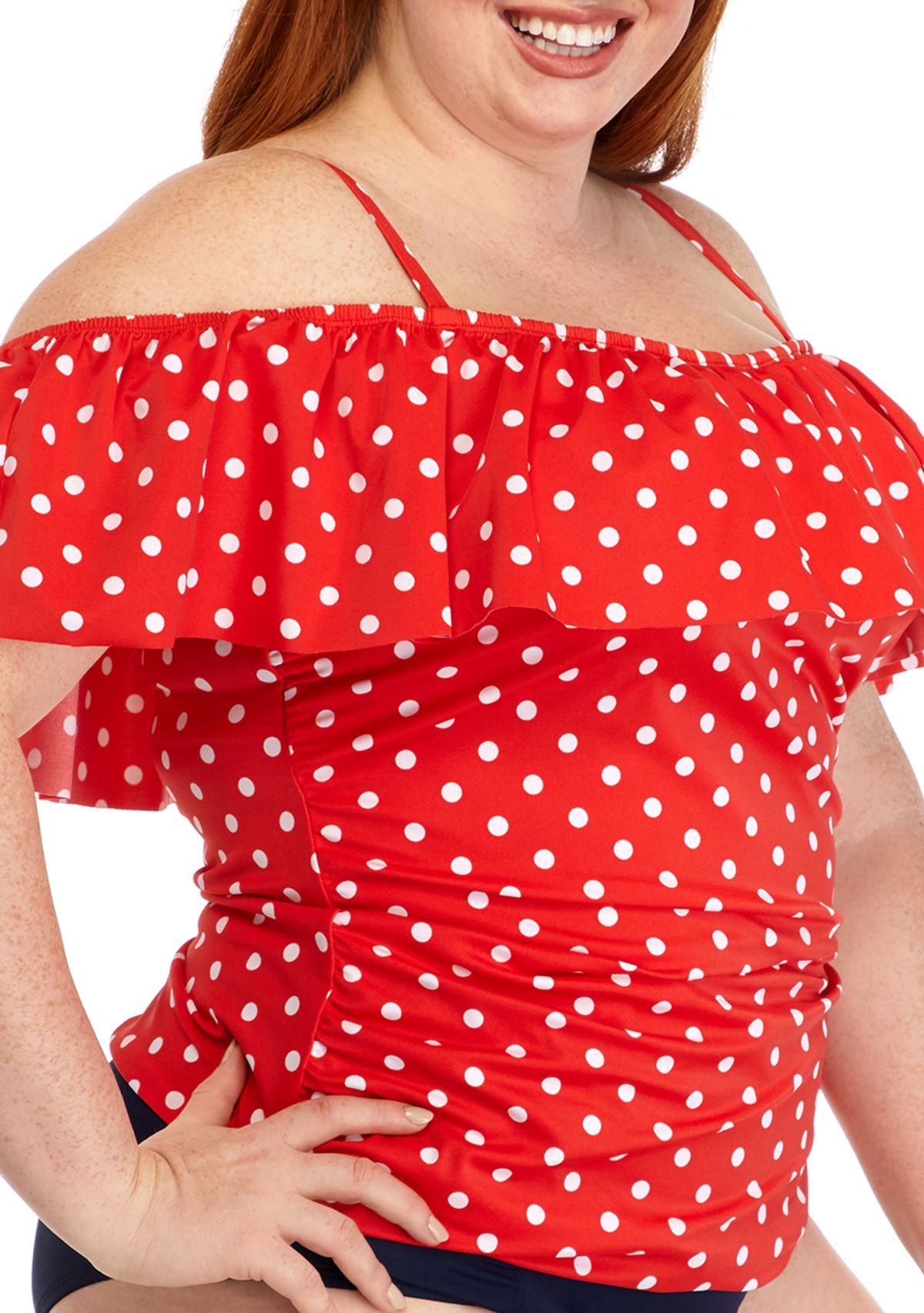 Plus Size Dot Cold Shoulder Tankini Swim Top