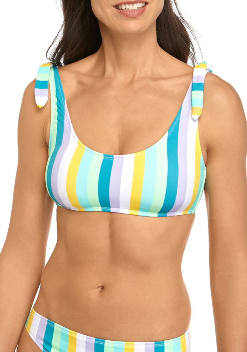 Stripe It Up Shoulder Tie Crop Bikini Swim Top
